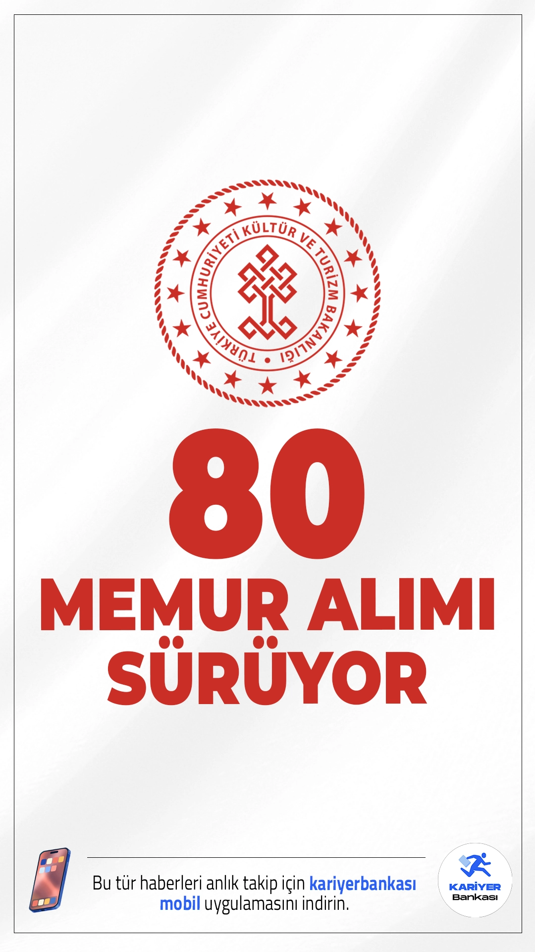 Kültür Bakanlığı 80 Memur Alımı Başvuruları Sürüyor.Kültür ve Turizm Bakanlığı Yatırım ve İşletmeler Genel Müdürlüğü memur alımı başvuruları sürüyor. İlgili alım duyurusuna göre, Kültür Bakanlığına Ankara’da gerçekleştirilecek sözlü sınav ile stajyer kontrolör alımı yapacak. Alımlar, 66’sı Sosyal Bilimler, 14’ü ise Mimarlık alanından mezun adaylar arasından gerçekleştirilecek. Başvuru şartları ve diğer tüm detaylar bu haberimizde.