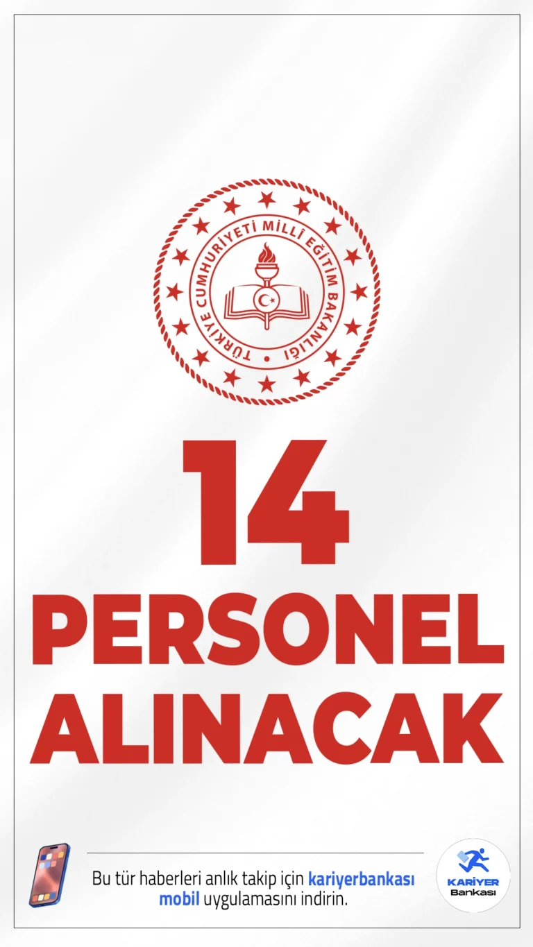Milli Eğitim Bakanlığı (MEB) 14 Personel Alımı Yapacak.Milli Eğitim Bakanlığı, bünyesinde görevlendirilmek üzere toplam 14 sözleşmeli personel alımı yapacağını duyurdu. Alımlar, 31 Aralık 2008 tarihli Resmî Gazete'de yayımlanan yönetmelik kapsamında gerçekleştirilecek. Adaylar, KPSS ve YDS puanlarına göre sıralanacak, ardından 23 Mart – 3 Nisan 2026 tarihleri arasında sözlü ve/veya uygulamalı sınava katılacaklar.İşte şartlar ve başvuru bilgileri..