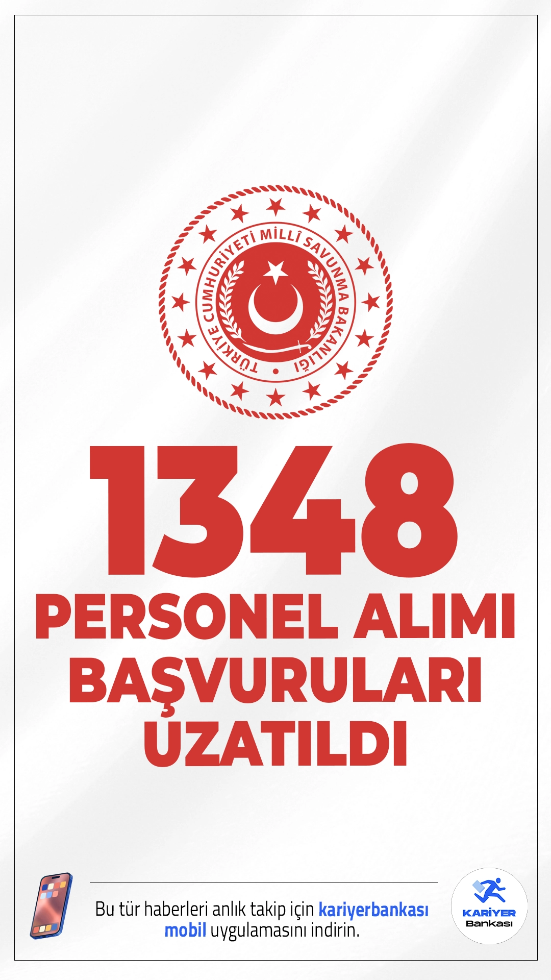 MSB 1348 Personel Alımı Başvuruları Uzatıldı.Milli Savunma Bakanlığı (MSB) 1348 personel alımı başvuruları 27 Ocak 2026 tarihine kadar uzatıldı. İlgili alım duyurusuna göre, MSB'ye hemşire, mühendis, programcı, psikolog, sosyal çalışmacı, tabip, tekniker, teknisyen, büro personeli, destek personeli, diğer teknik hizmet personeli ve çocuk gelişimcisi ünvanlarında olmak üzere toplam 1348 sözleşmeli personel alımı yapılacak.Başvuru şartları ve illere göre kontenjanlar haberimizde.