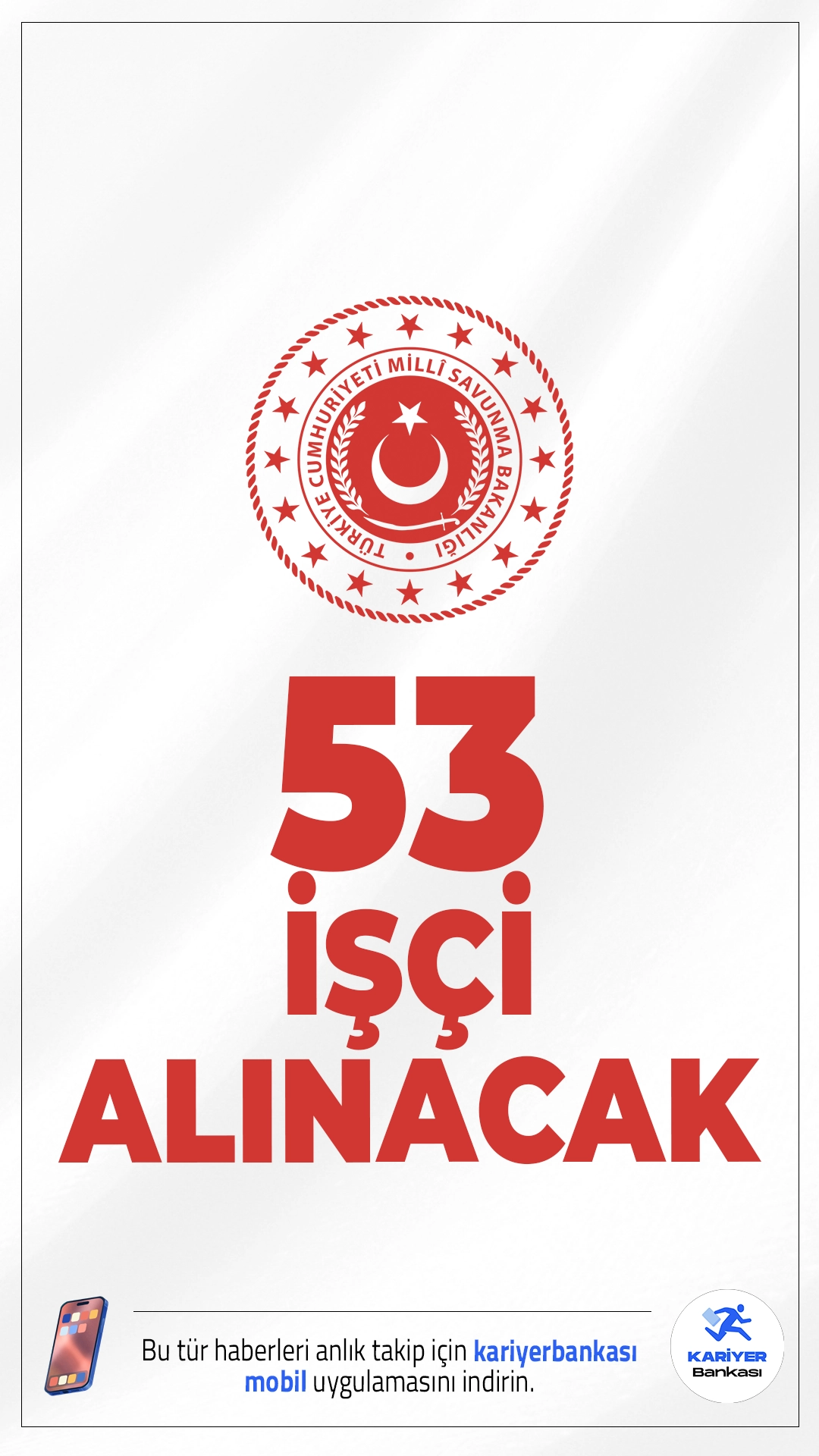 MSB TMSY Kapsamında 53 İşçi Alımı Yapacak.Milli Savunma Bakanlığı (MSB), terörle mücadelede malul sayılmayacak şekilde yaralanan vatandaşlar arasından sürekli işçi alımı yapacağını duyurdu. Bu alım, ilgili yönetmelikler doğrultusunda yapılacak olup yalnızca belirli şartları taşıyan adayları kapsayacaktır.