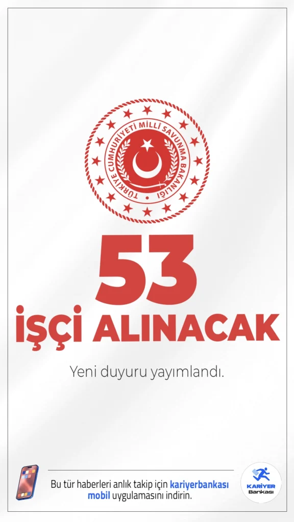 MSB 53 İşçi Alımı Yapacak(TMSY).Millî Savunma Bakanlığı (MSB), Terörle Mücadelede Malul Sayılmayacak Şekilde Yaralananlar (TMSY)kapsamında farklı şehirlerde toplam 53 sürekli işçi alımı gerçekleştireceğini duyurdu. Adaylar, başvurularını İŞKUR üzerinden yapabilecek. İşte alım yapılacak şehirler, başvuru şartları ve tüm detaylar:
