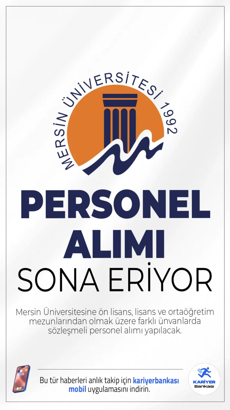 Mersin Üniversitesi 97 Personel Alımı Sona Eriyor.Mersin Üniversitesi personel alımı başvuruları sona eriyor. Resmi Gazete'de yayımlanan duyuruya göre Mersin Üniversitesine ön lisans, lisans ve ortaöğretim mezunlarından olmak üzere farklı ünvanlarda sözleşmeli personel alımı yapılacak. Başvururu yapacak adayların genel ve özel şartları taşıması gerekmektedir.Başvuru sayfası ve kontenjanlar bu haberimizde.