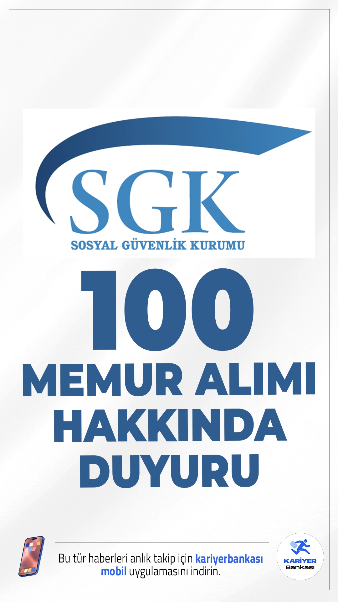 SGK 100 Memur Alımı Hakkında Duyuru. Sosyal Güvenlik Kurumu sayfasından yayımlanan duyuruya göre, SGK taşra teşkilatı kadrolarında Genel İdari Hizmetler sınıfında istihdam edilmek üzere 100 (yüz) Sosyal Güvenlik Denetmen Yardımcısı alınmasını teminen 08-19 Aralık 2025 tarihleri arasında gerçekleştirilen Sosyal Güvenlik Denetmen Yardımcılığı giriş sözlü sınav sonuçları açıklandı.