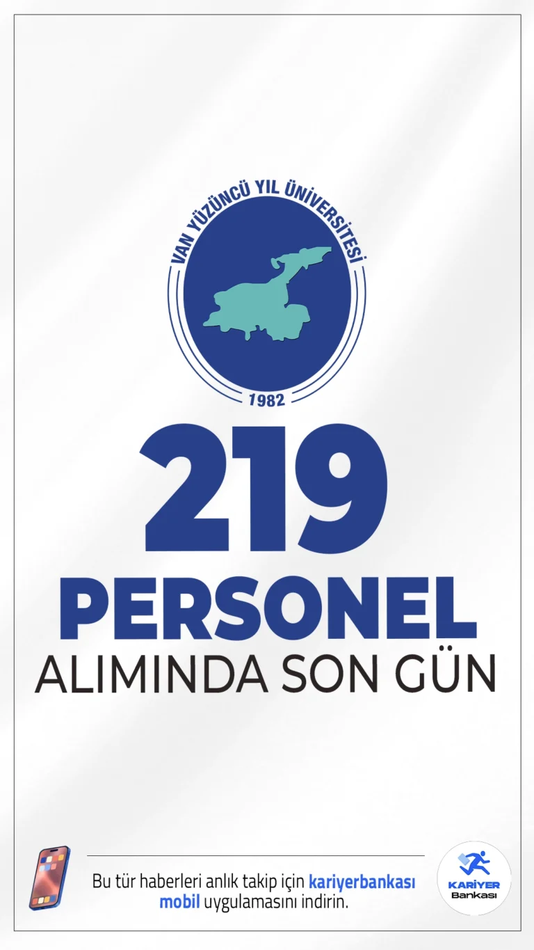 Van Yüzüncü Yıl Üniversitesi (YYÜ) 219 Personel Alımı Sona Eriyor.Van Yüzüncü Yıl Üniversitesi (YYÜ) personel alımı başvuruları bugün (30 Ocak 2026) sona eriyor.Resmi Gazete'de yayımlanan duyuruya göre, Van Yüzüncü Yıl Üniversitesi'ne 2024 KPSS (B) grubu puan sıralaması esas alınarak sözleşmeli personel alımı yapılacak.Başvuru yapacak adayların genel ve özel şartları taşıması gerekmektedir.Başvuru sayfası, şartlar ve kontenjanlar bu haberimizde.