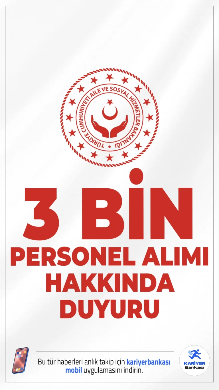Aile Bakanlığı 3 Bin Personel Alımı Evrak Teslimi Duyurusu. Aile ve Sosyal Hizmetler Bakanlığı sayfasından yayımlanan duyuruda, Aile Bakanlığı 3 bin personel alımı kapsamında atanmaya hak kazanan adayların, aşağıda belirtilen belgeleri 19.01.2026-06.02.2026(mesai bitimi) tarihleri arasında eksiksiz olarak YERLEŞMİŞ OLDUKLARI AİLE VE SOSYAL HİZMETLER İL MÜDÜRLÜKLERİNE (BAKANLIK MERKEZ TEŞKİLATINA YERLEŞENLERİN PERSONEL GENEL MÜDÜRLÜĞÜNE) elden veya posta/kargo yolu ile ulaştırmaları gerektiği aktarıldı.