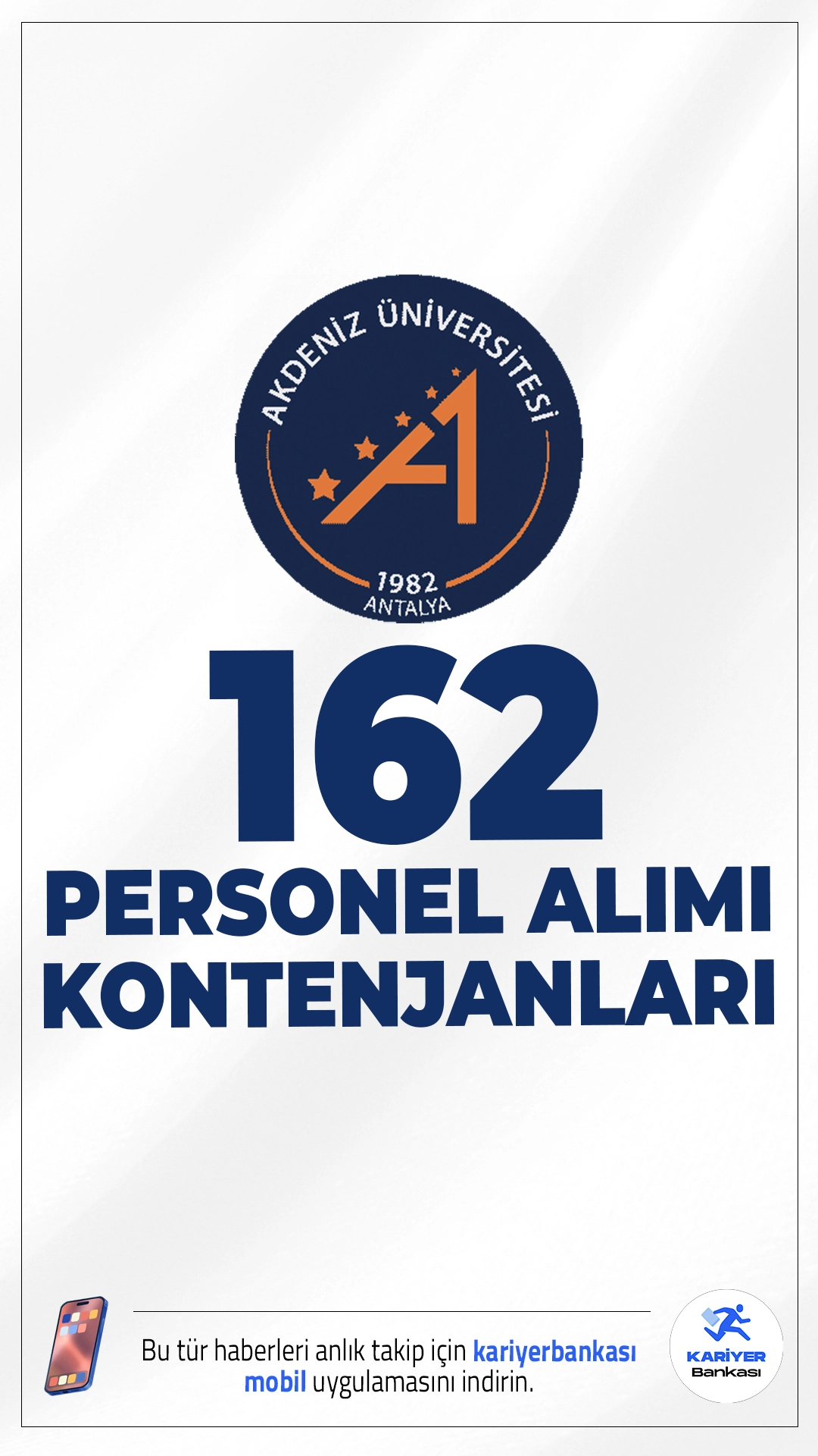 Akdeniz Üniversitesi 162 Personel Alımı Kontenjanları.Akdeniz Üniversitesi personel alımı için başvuru işlemleri devam ediyor. Resmi Gazete'de yayımlanan duyuruda, Akdeniz Üniversitesine hemşire, ebe, çocuk gelişimcisi, sağlık teknikeri, destek personeli( hizmetli, aşçı, şoför), koruma ve güvenlik görevlisi, teknisyen ünvanlarında sözleşmeli personel alımı yapılacağı aktarıldı.Başvuru şartları ve kontenjan dağılımı dair detaylar haberimizde.