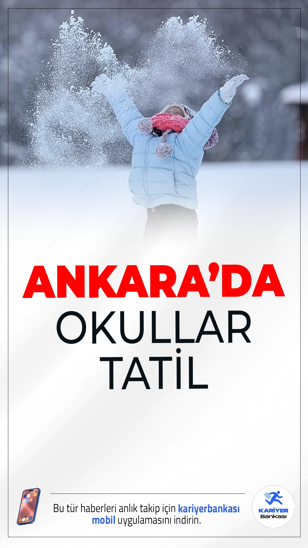 Ankara'da 12 Ocak’ta Okullar Tatil.Ankara’da etkili olan kar yağışı nedeniyle, 12 Ocak 2026 Cuma günü için taşımalı eğitime bir günlük ara verildi. Karar, yalnızca kırsal mahallelerde yapılan taşımalı eğitim uygulamasını kapsıyor.