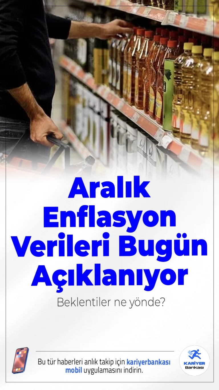 Aralık Ayı Enflasyon Verileri Bugün Açıklanıyor: Beklentiler Yüksek.Aralık ayına ilişkin enflasyon verileri bugün açıklanıyor. TÜİK'in duyuracağı rakamlar, 2023'ün son enflasyon oranlarını belirleyecek.