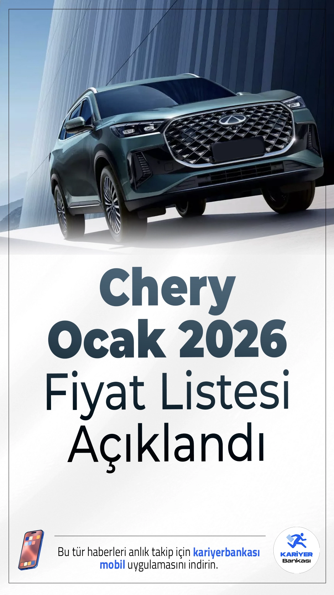 Chery Ocak 2026 Fiyat Listesi Açıklandı.Ocak 2026 itibarıyla Chery’nin Türkiye’de satışa sunduğu modellerin fiyatları belli oldu. Bu yıl için satışta sadece Yeni Tiggo 7 ve Yeni Tiggo 8 modelleri yer alıyor. Her iki araç da donanım ve güvenlik açısından oldukça zengin özelliklerle geliyor.