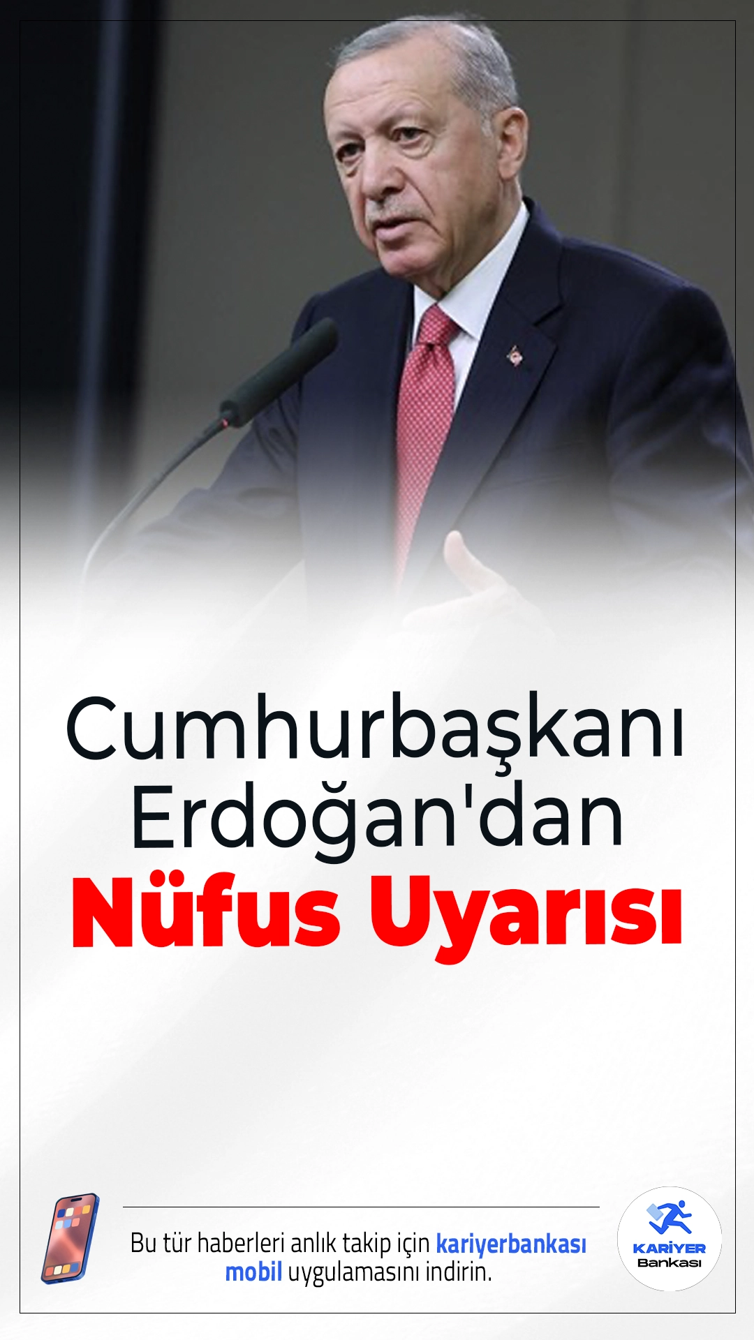 Cumhurbaşkanı Erdoğan'dan Nüfus Uyarısı.Cumhurbaşkanı Recep Tayyip Erdoğan, Türkiye’de nüfus artış hızının yetersiz olduğunu vurguladı. "En az üç çocuk güçlü bir ailenin olmazsa olmazı" diyen Erdoğan, aileleri daha fazla çocuk sahibi olmaya davet etti.