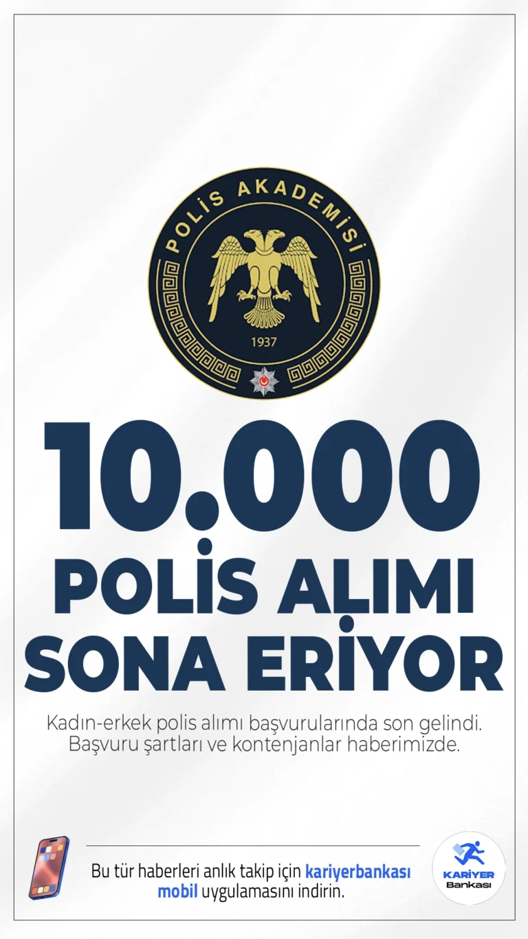 EGM 10.000 Polis Alımı Başvuruları Sona Eriyor.İçişleri Bakanlığı Emniyet Genel Müdürlüğü 33.Dönem POMEM 10.000 polis alımı için ön başvurular sona eriyor.Polis Akademisi sayfasından yayımlanan duyuruya göre, POMEM'e ön lisans ve lisans mezunlarından, kadın-erkek 10 bin polis alımı yapılacak.Başvurular yarın(20 Ocak 2026) sona eriyor.Başvuru yapacak adayların belirtilen şartları sağlaması gerekmektedir. Başvuru şartları ve kontenjanlar ve haberimizde.