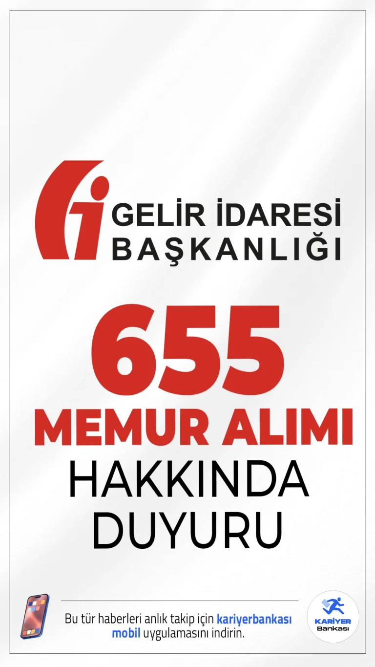 GİB 655 Memur Alımı Hakkında Duyuru Geldi. ÖSYM sayfasından yayımlanan duyuruda, , 7 Mart 2026 tarihinde uygulanacak 2026 Gelir İdaresi Başkanlığı Gelir Uzman Yardımcılığı Giriş Sınavı'nın (2026-GUY) ön başvuru sonuçlarının açıklandığı, nihai başvuruların ise  2-5 Şubat 2026 tarihleri arasında alınacağı aktarıldı.
