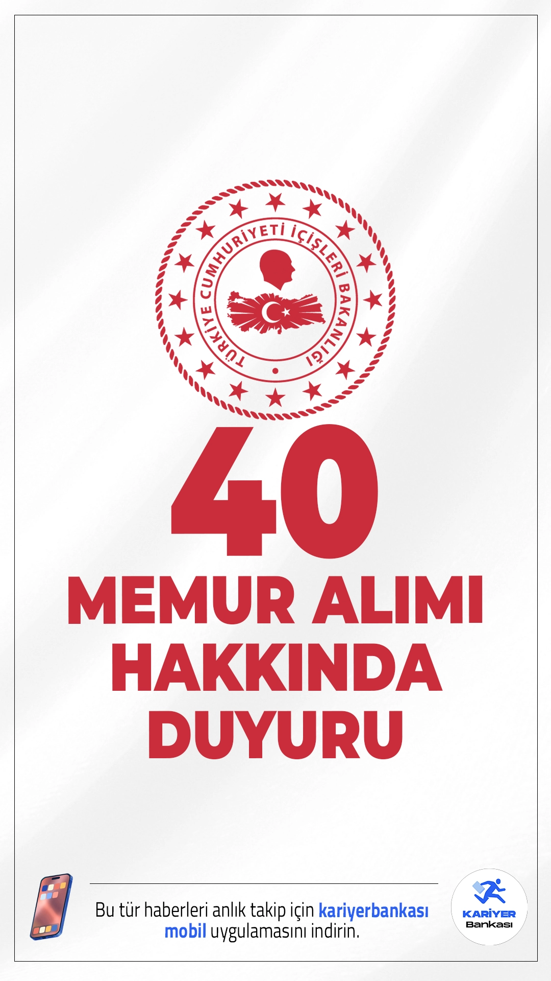 İçişleri Bakanlığı 40 Memur Alımı Hakkında Duyuru Geldi. İçişleri Bakanlığı sayfasından yayımlanan son dakika duyurusunda, başvuruları 5-9 Ocak 2026 tarihleri arasında alınan 40 adet İçişleri Uzman Yardımcısı alımı kapsamında, 2-6 Şubat 2026 tarihleri arasında yapılacak olan giriş (sözlü) sınava katılmaya hak kazanan adayların sözlü sınav tarih/saat/yer bilgisini e-Devlet üzerinden ulaşabilecekleri aktarıldı.