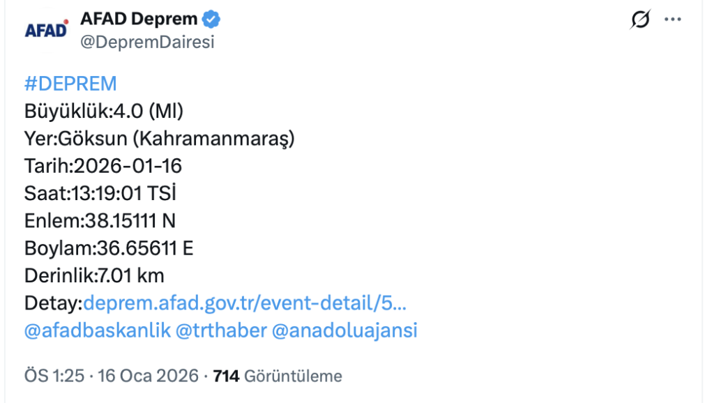 Kahramanmaraş deprem son dakika