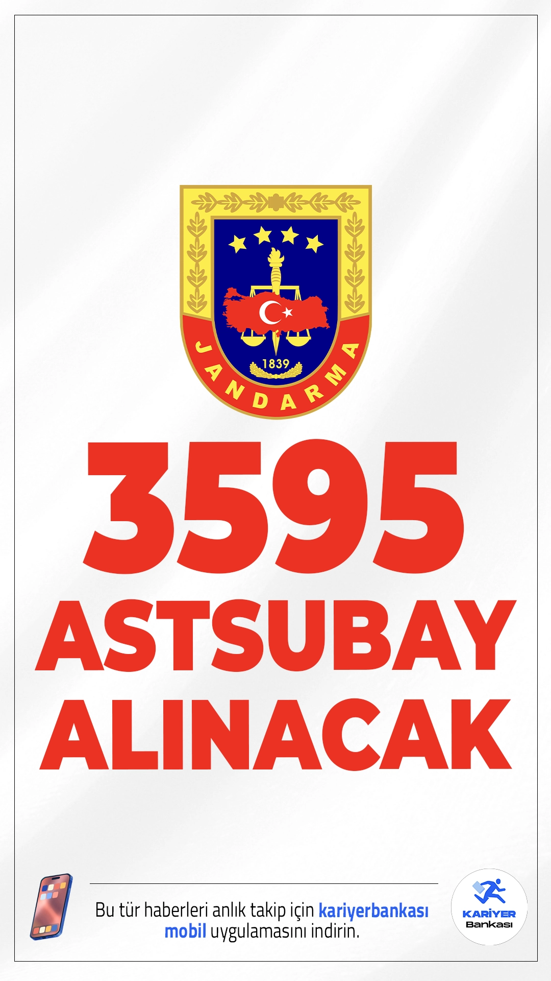 Jandarma 3595 Astsubay Alımı Yapacak.Jandarma Genel Komutanlığı ve Sahil Güvenlik Komutanlığı, 2026 yılında görev yapmak üzere 3.395 muvazzaf astsubay (erkek/kadın) ve 200 sözleşmeli astsubay (erkek/kadın) olmak üzere toplamda 3.595 astsubay alımı yapacak. Adaylar, Jandarma ve Sahil Güvenlik Akademisi Başkanlığında eğitim görecek.