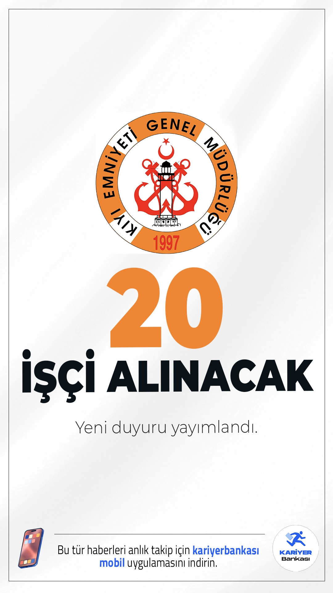 Kıyı Emniyeti 20 İşçi Alımı Yapacak.Kıyı Emniyeti Genel Müdürlüğü, İstanbul ve İzmir’de görevlendirilmek üzere toplam 20 daimi işçi alımı yapacağını duyurdu. Alımlar; eski hükümlü/TMY statüsünde, engelli kontenjanında ve teknik branşlarda farklı unvanlarda gerçekleştirilecek.