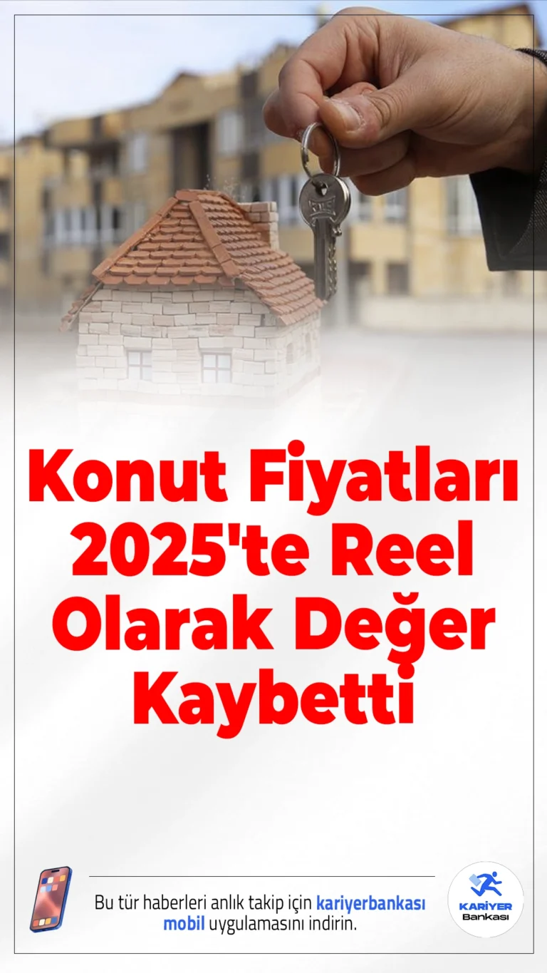 Konut Fiyatları 2025'te Reel Olarak Değer Kaybetti.Türkiye Cumhuriyet Merkez Bankası'nın 2025 Aralık ayına ilişkin verilerine göre konut fiyat endeksi yıllık bazda yüzde 29 artsa da, reel olarak yüzde 1,4 değer kaybetti. Artan enflasyon karşısında konut yatırımı reel getiri sağlamadı.