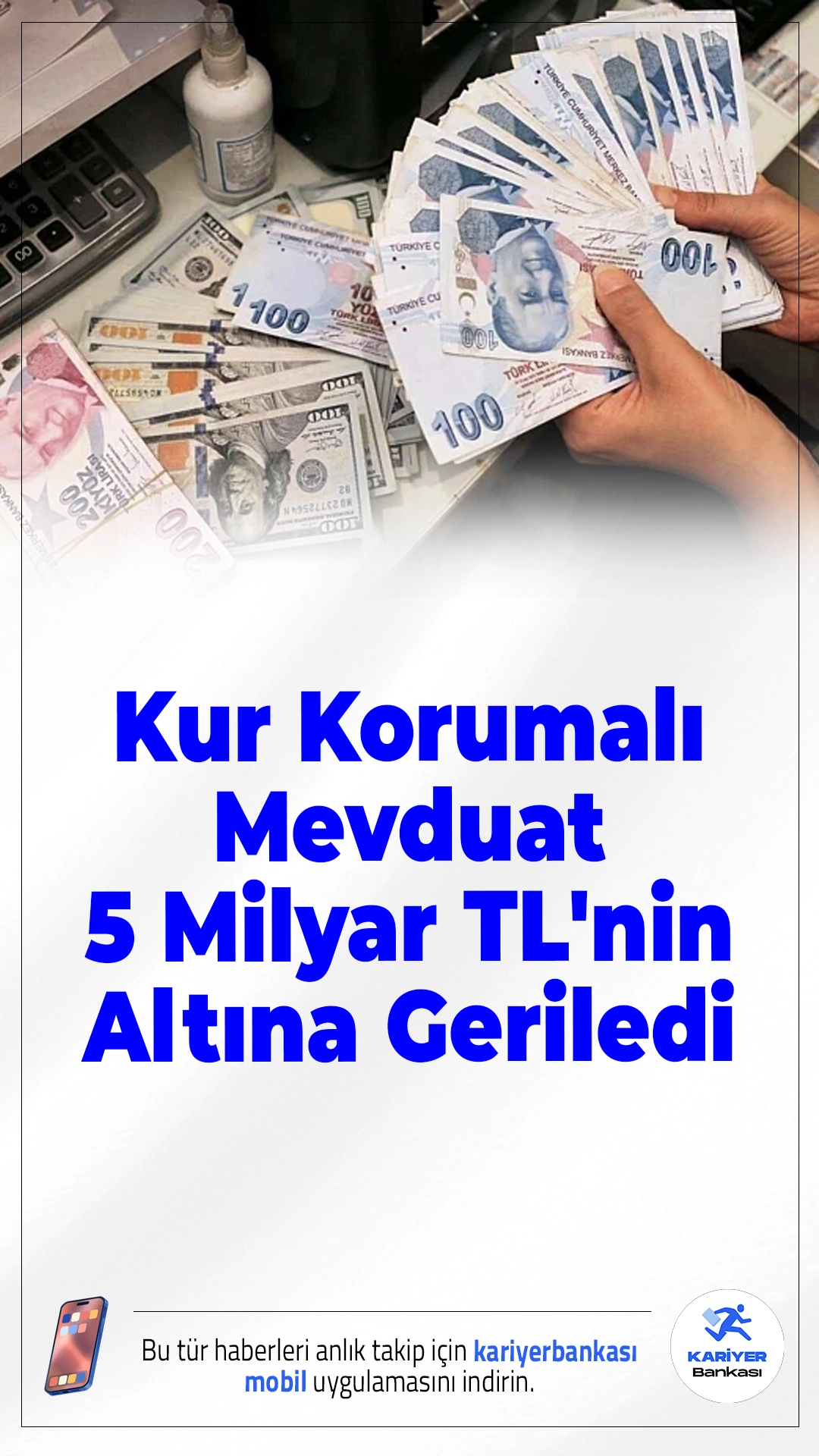 Kur Korumalı Mevduat 5 Milyar TL'nin Altına Geriledi.Bankacılık Düzenleme ve Denetleme Kurumu (BDDK) verilerine göre, Kur Korumalı Mevduat (KKM) bakiyeleri 16 Ocak haftasında 5 milyar lira sınırının altına indi. Bu gelişmeyle birlikte KKM sisteminin sona ermesine yönelik beklentiler de güç kazandı.