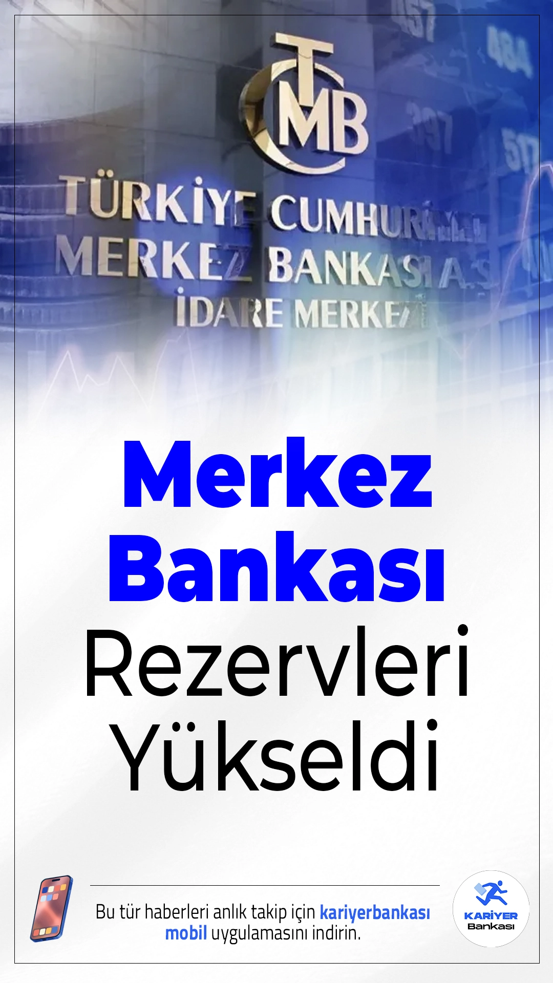 Merkez Bankası Rezervleri Yükseldi.Türkiye Cumhuriyet Merkez Bankası'nın (TCMB) toplam rezervleri, 9 Ocak haftasında yaklaşık 7 milyar dolarlık artış göstererek 196 milyar doları aştı.