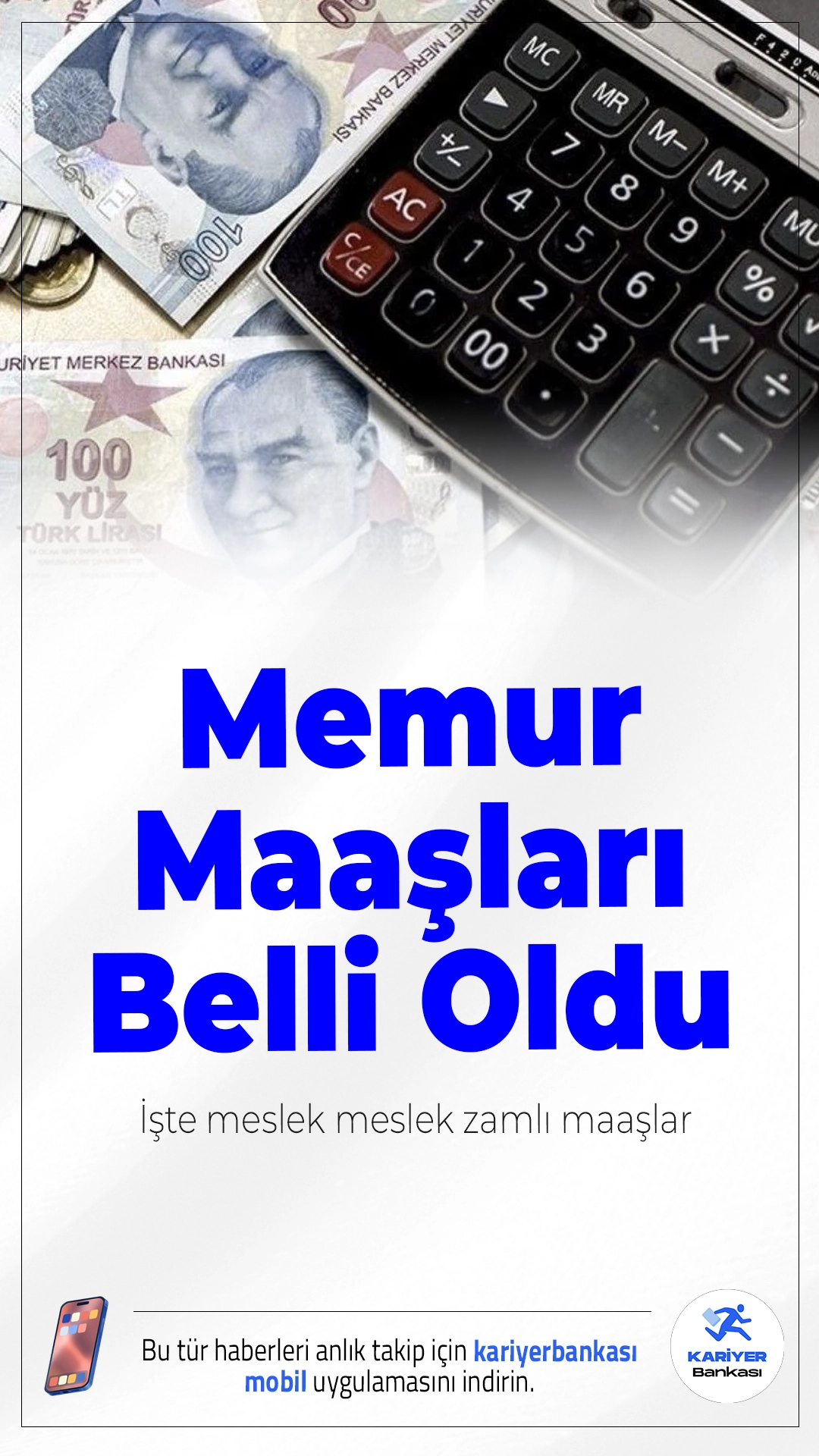 Ocak 2026 Memur Maaşları Belli Oldu: İşte Meslek Meslek Zamlı Maaşlar.Aralık ayı enflasyonunun açıklanmasıyla birlikte memurlar ve memur emeklileri için geçerli olacak Ocak 2026 maaş artış oranı netleşti. %18,6 oranında zam ve 1000 TL seyyanen artışla birlikte kamu görevlilerinin yeni maaşları kuruşu kuruşuna belli oldu.