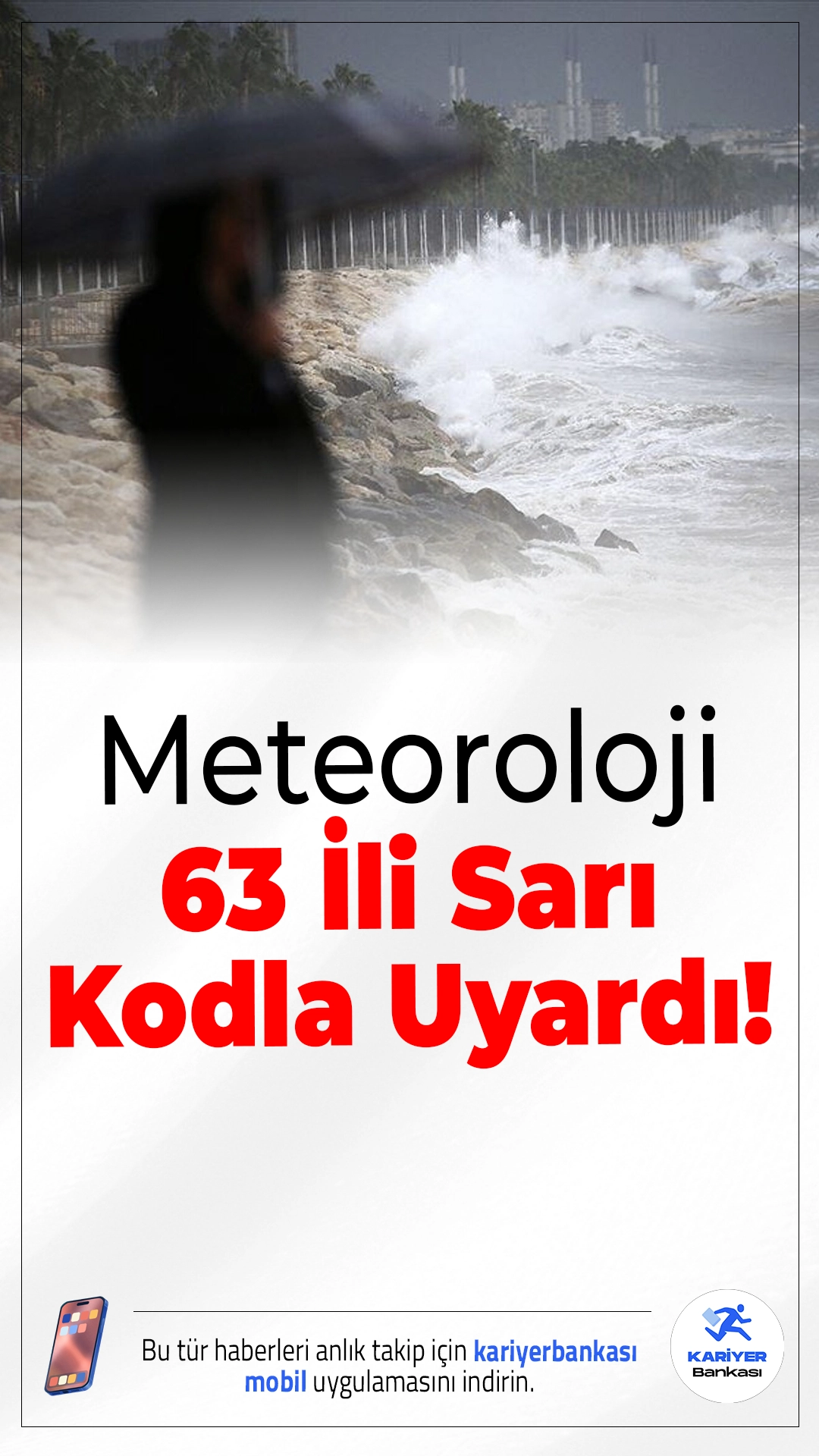 Meteoroloji 63 İli Sarı Kodla Uyardı!Meteoroloji Genel Müdürlüğü, 8 Ocak 2026 tarihli hava durumu raporunda 63 il için sarı kodlu uyarı yayınladı. Kuvvetli yağış, fırtına, çığ ve buzlanma riski öne çıkıyor.