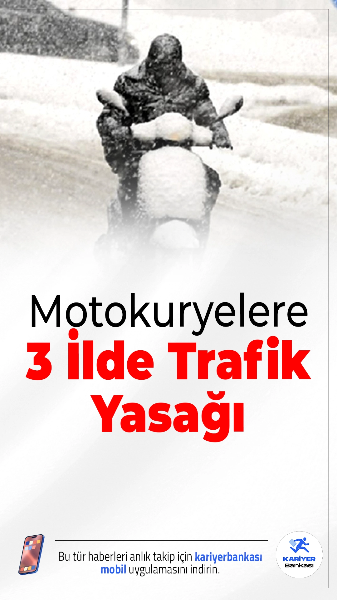 Motokuryelere 3 İlde Trafik Yasağı.İstanbul, Bartın ve Sakarya’da olumsuz hava koşulları nedeniyle motokuryelerin trafiğe çıkması geçici olarak yasaklandı. Valilikler, vatandaşları dikkatli olmaları konusunda uyardı.