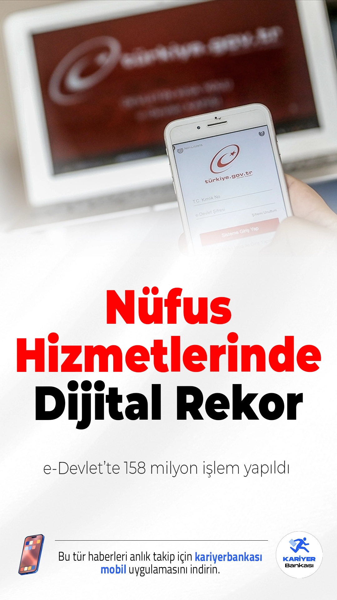 Nüfus Hizmetlerinde Dijital Rekor: e-Devlet’te 158 Milyon İşlem Yapıldı.2025 yılı, Türkiye'de nüfus ve vatandaşlık hizmetlerinde dijitalleşmenin zirve yaptığı yıl oldu. İçişleri Bakanlığı Nüfus ve Vatandaşlık İşleri Genel Müdürlüğü (NVİGM) verilerine göre e-Devlet üzerinden yapılan işlem sayısı 158 milyona ulaştı. Kimlik kartı, pasaport, ehliyet, adres bildirimi gibi birçok hizmet artık dijital ortamdan kolaylıkla yapılabiliyor.