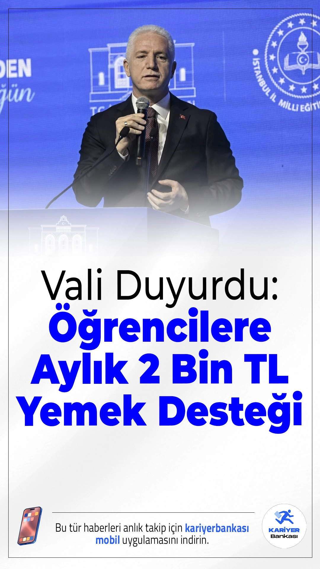 İstanbul’da Öğrencilere Aylık 2 Bin TL Yemek Desteği.İstanbul Valiliği, “Gönülden Bir Öğün” projesiyle il genelinde ihtiyaç sahibi 100 bin öğrenciye aylık 2.000 TL yemek desteği verileceğini duyurdu. Proje, İstanbul Çocukları Vakfı, İl Milli Eğitim Müdürlüğü ve Sosyal Yardımlaşma ve Dayanışma Vakfı iş birliğiyle yürütülecek.