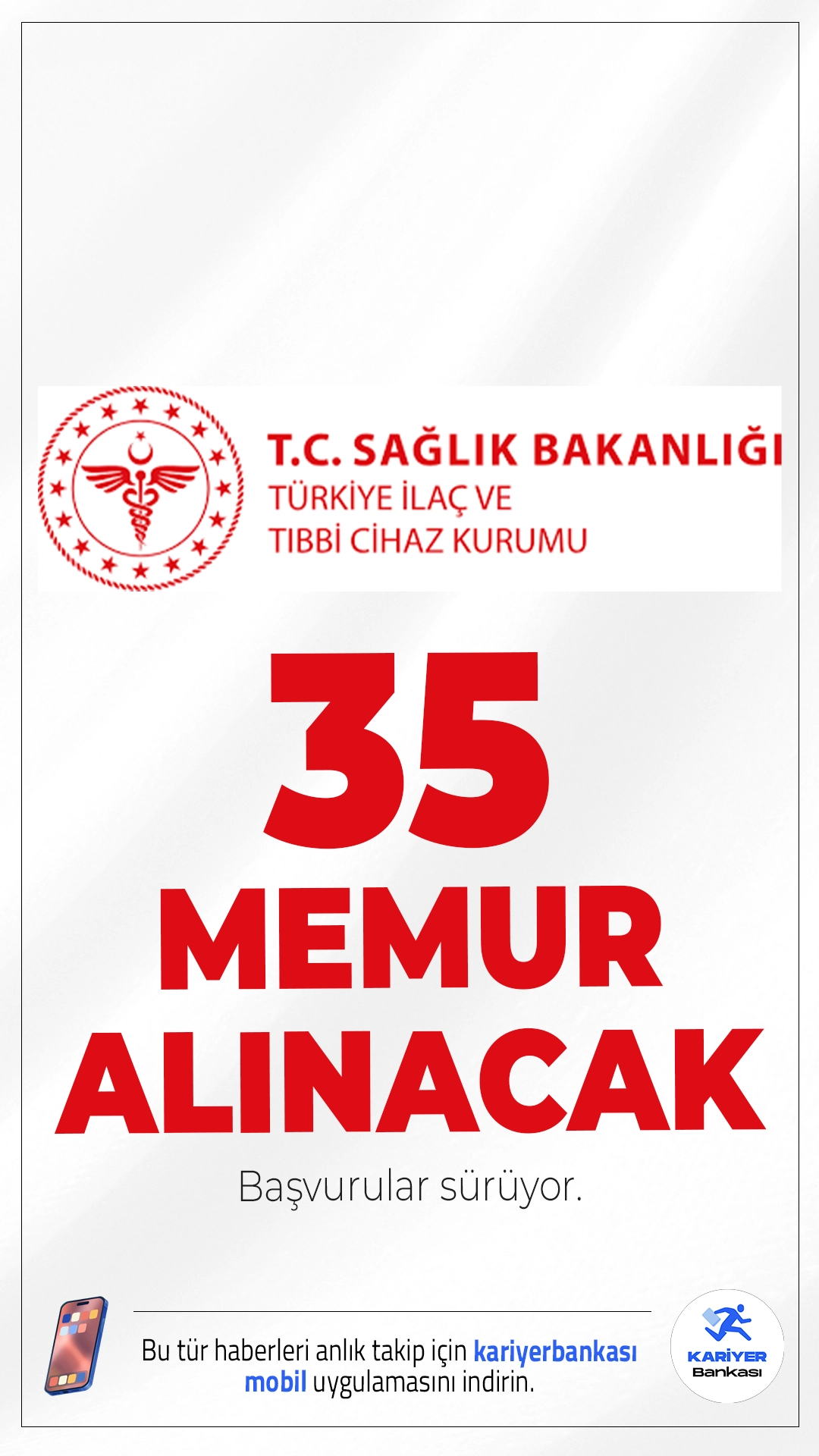 Sağlık Bakanlığı TİTCK 35 Memur Alımı Sürüyor.Sağlık Bakanlığı Türkiye İlaç ve Tıbbi Cihaz Kurumu (TİTCK) memur alımı başvuruları sürüyor.Resmi duyuruya göre; merkez teşkilat ve İstanbul ile İzmir denetim gruplarında görevlendirilmek üzere Ürün Denetmen Yardımcısı alınacak. Başvuru yapacak adayların genel ve özel şartları sağlaması gerekmektedir. İşte şartlar ve başvuru bilgileri..
