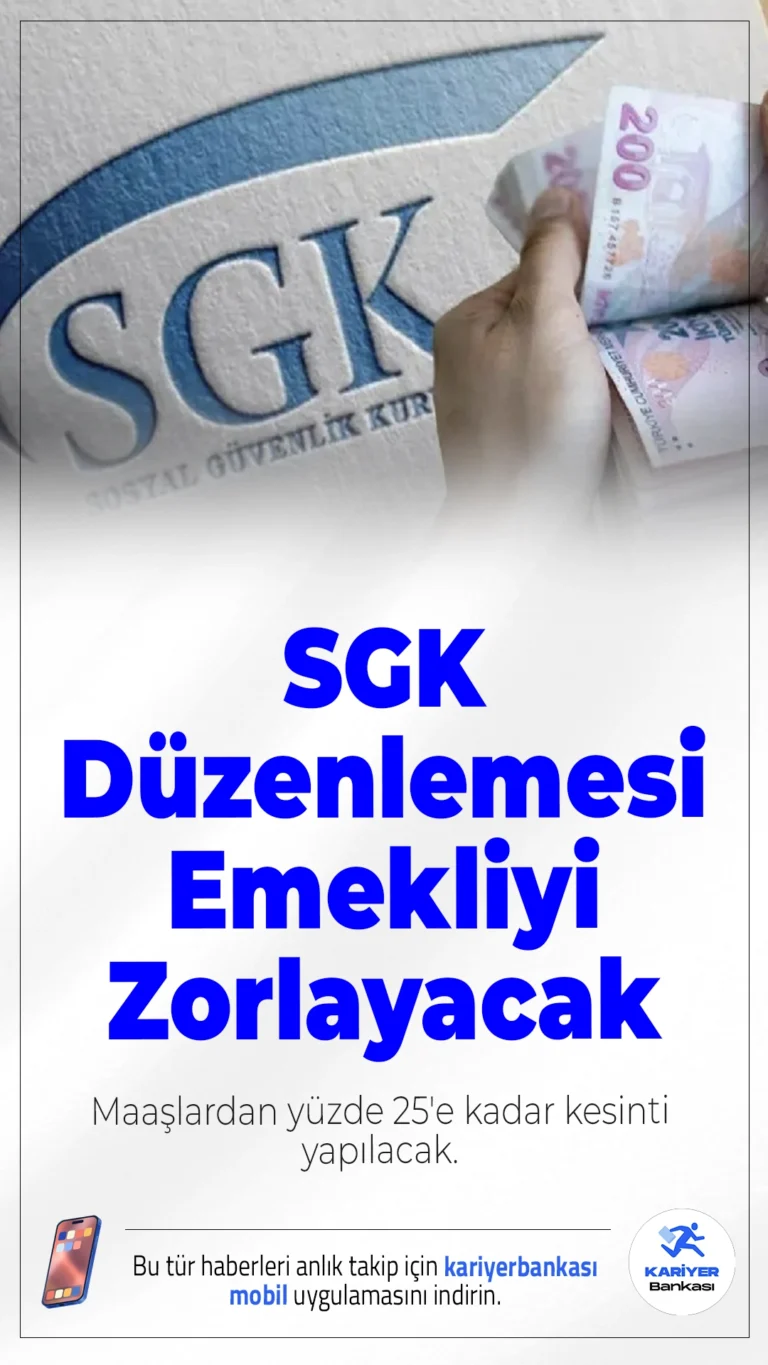 SGK Düzenlemesi Emekliyi Zorlayacak: Maaşlardan Yüzde 25'e Kadar Kesinti Yapılacak.2026 itibarıyla yürürlüğe giren yeni yasa, borcu olan emekli, dul ve yetim aylığı sahiplerinin maaşlarından otomatik kesinti yapılmasına olanak tanıyor.