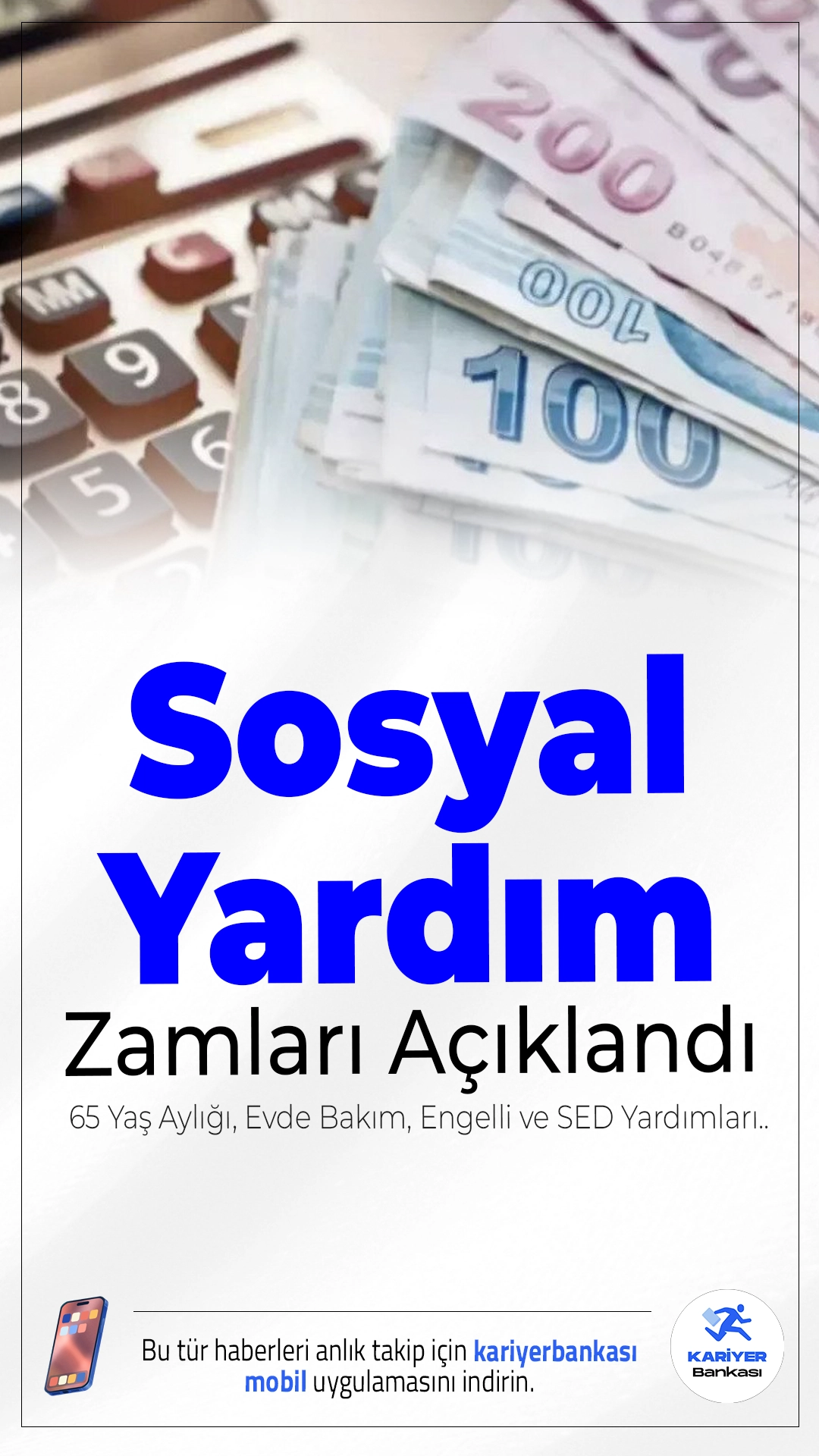 Ocak 2026 Sosyal Yardım Zamları Açıklandı: 65 Yaş Aylığı, Evde Bakım, Engelli ve SED Yardımları..Aralık enflasyon verilerinin ardından memur maaşlarına yapılan %18,61’lik zam, sosyal yardım ve destek ödemelerine de yansıdı. Aile ve Sosyal Hizmetler Bakanlığı kapsamındaki 65 yaş aylığı, engelli maaşları, evde bakım ödeneği ve SED yardımları Ocak 2026 itibarıyla zamlı olarak hesaplara yatırılacak.