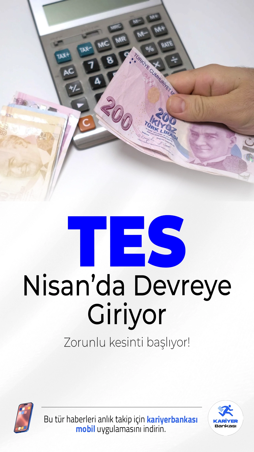 Zorunlu Kesinti Başlıyor! Tamamlayıcı Emeklilik Sistemi Nisan’da Devreye Giriyor.Nisan ayında yürürlüğe girmesi planlanan Tamamlayıcı Emeklilik Sistemi (TES) ile çalışanların maaşlarından brüt ücretin %3’ü oranında yeni bir kesinti yapılacak. İşte detaylar...