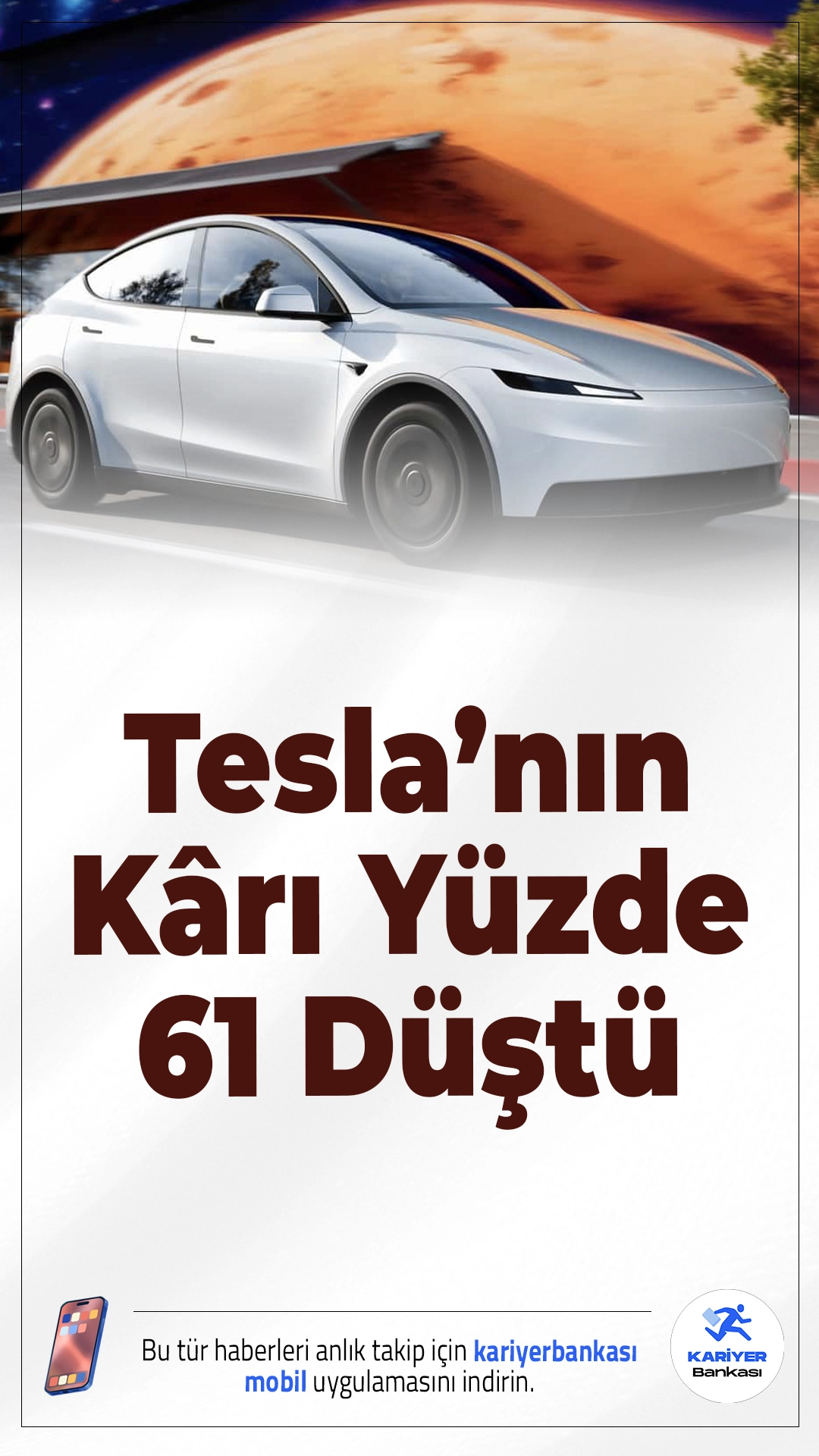 Tesla’nın Karı Yüzde 61 Düştü: Teslimatlar da Geriledi.Tesla, 2025’in son çeyreğinde net kârda büyük kayıp yaşadı; şirketin teslimat sayıları da yıllık bazda sert düştü.