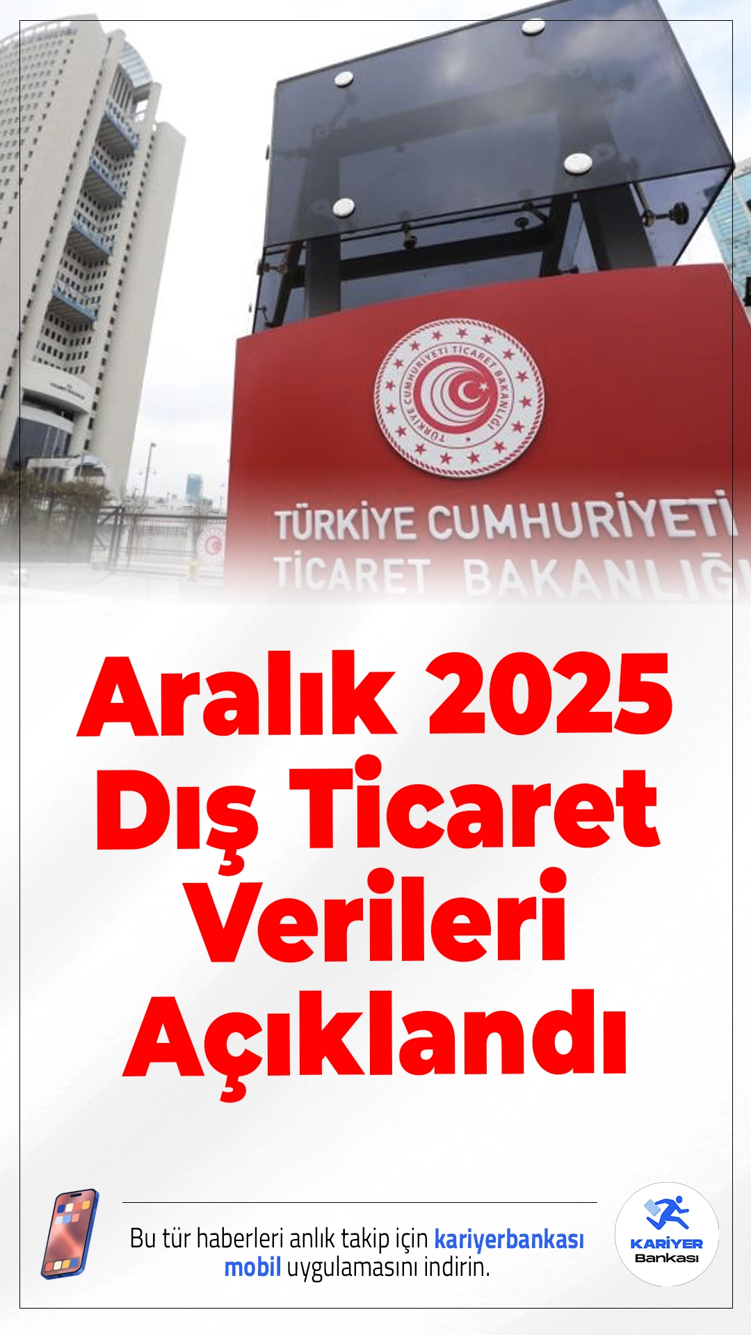 Aralık 2025 Dış Ticaret Verileri Açıklandı.Ticaret Bakanlığı, Aralık 2025 dönemine ilişkin dış ticaret istatistiklerini yayımladı. İhracat yüzde 12,8 artışla 26,4 milyar dolara ulaşırken, ithalat yüzde 11,2 yükselerek 35,8 milyar dolar oldu.