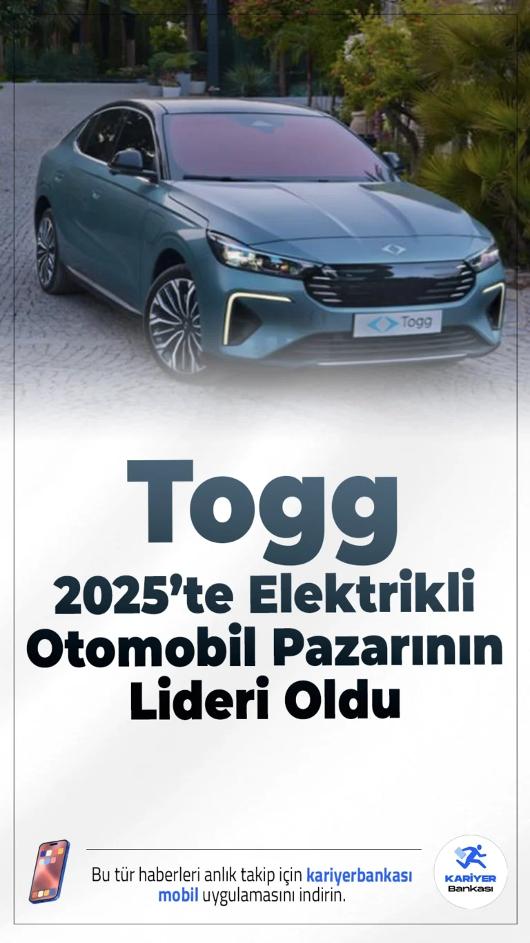 Togg, 2025’te Elektrikli Otomobil Pazarının Lideri Oldu.Türkiye’nin yerli otomobil markası Togg, 2025 yılında gerçekleştirdiği 39 bin 20 adetlik satışla elektrikli otomobil pazarının zirvesine oturdu. İki modeliyle büyük ilgi gören Togg'u 31 bin 509 adetle Tesla, 19 bin 679 adetle BYD takip etti.