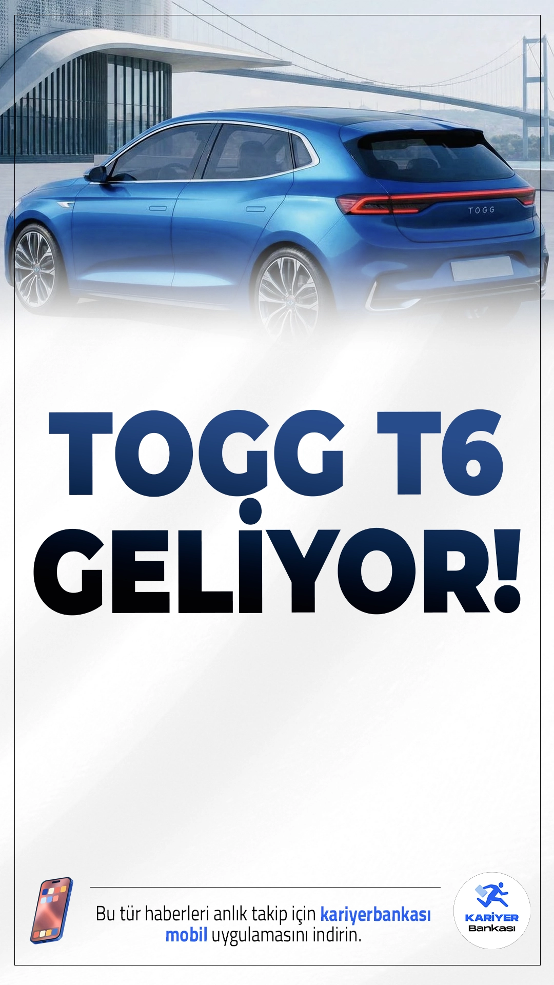 Herkes Togg Sahibi Olabilecek! Uygun Fiyatlı Togg T6 Yolda: Tarih ve Detaylar Belli Oldu.Türkiye'nin yerli otomobili Togg, T10X ve T10F modellerinden sonra daha ulaşılabilir fiyatlı yeni bir modelini tanıttı. Togg T6 adıyla gelecek model için hedef tarih 2027 olarak açıklandı.