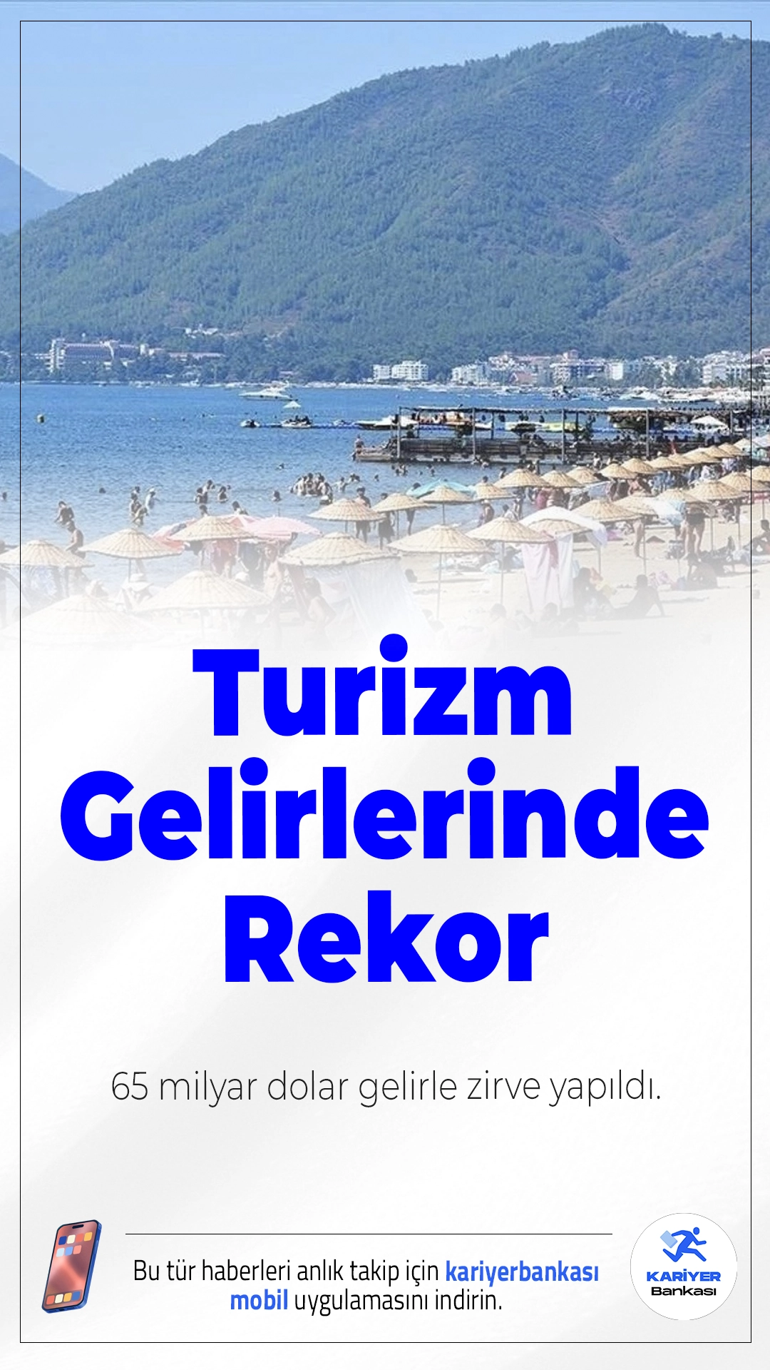 Turizmde 2025 Rekoru: 65 Milyar Dolar Gelirle Zirve Yapıldı.Türkiye, 2025 yılında turizm gelirlerinde rekor kırarak 65,2 milyar dolarlık gelire ulaştı; ziyaretçi sayısı ve harcamalar artış gösterdi.