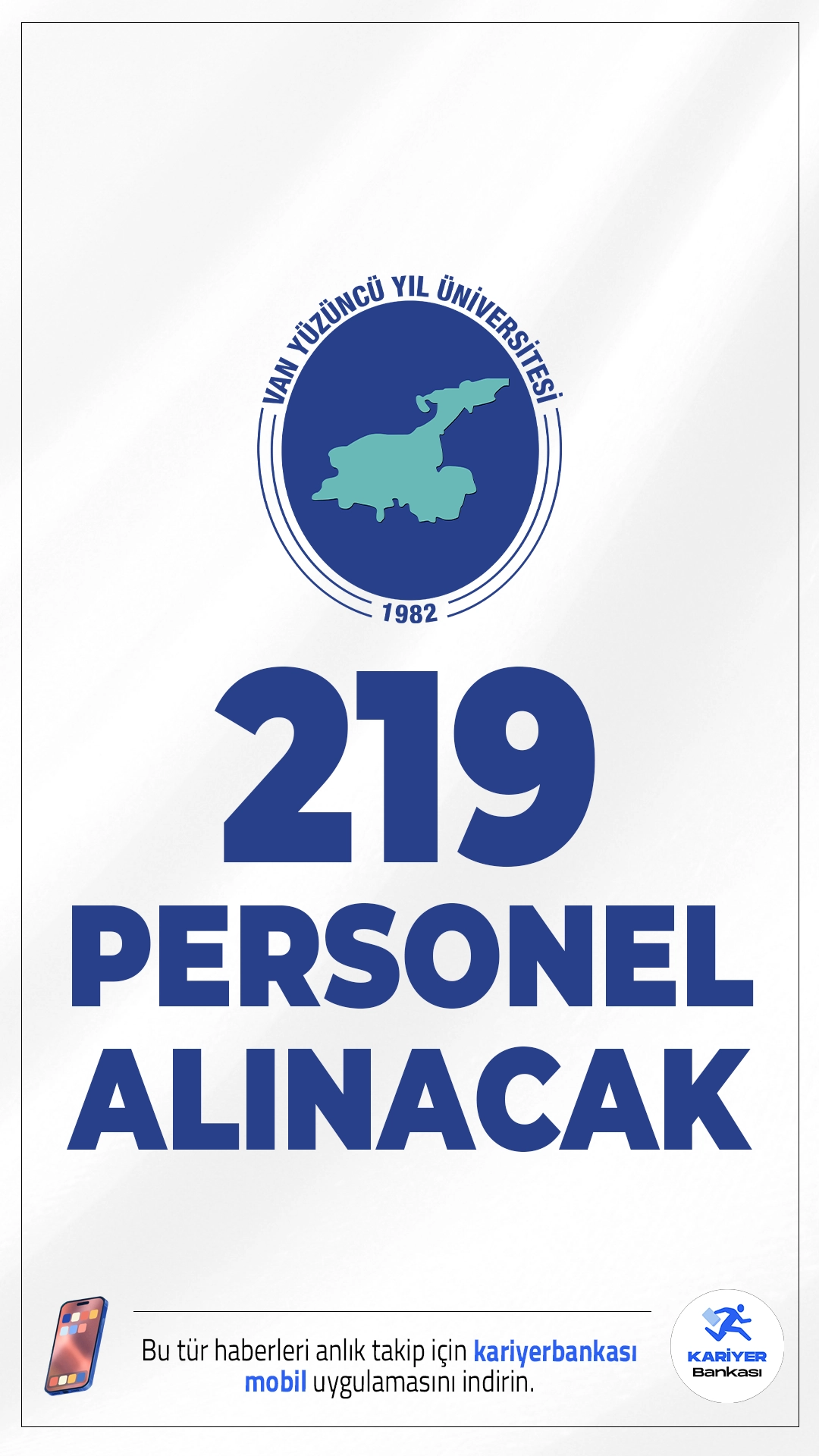 Van Yüzüncü Yıl Üniversitesi 219 Personel Alımı Yapacak.Van Yüzüncü Yıl Üniversitesi, 657 sayılı Devlet Memurları Kanunu'nun 4/B maddesi kapsamında, 2024 KPSS (B) grubu puan sıralaması esas alınarak toplam 219 sözleşmeli personel alımı yapacak. Alımlar merkezi bütçe ile finanse edilecek olup, üniversitenin çeşitli kampüs ve birimlerinde görevlendirme yapılacaktır.