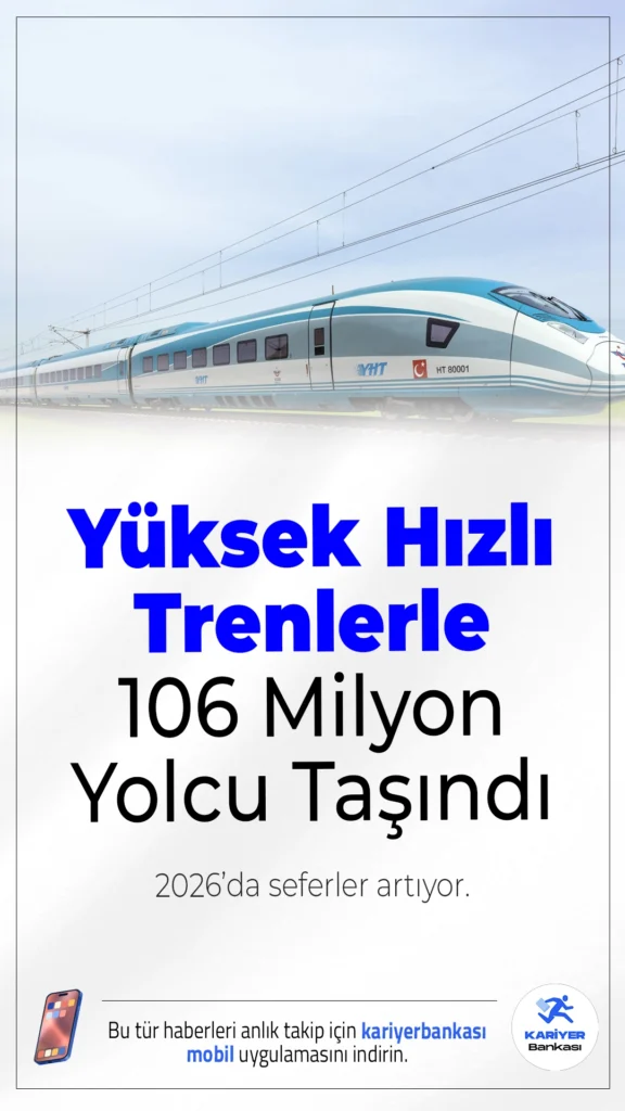 Yüksek Hızlı Trenlerle 106 Milyon Yolcu Taşındı: 2026’da Seferler Artıyor.TCDD Taşımacılık Genel Müdürü Ufuk Yalçın, YHT’lerin bugüne kadar 106 milyon yolcuya hizmet verdiğini açıklarken, 2026’da yeni hatlar ve artan sefer sayılarıyla daha fazla yolcu taşınmasının hedeflendiğini duyurdu.