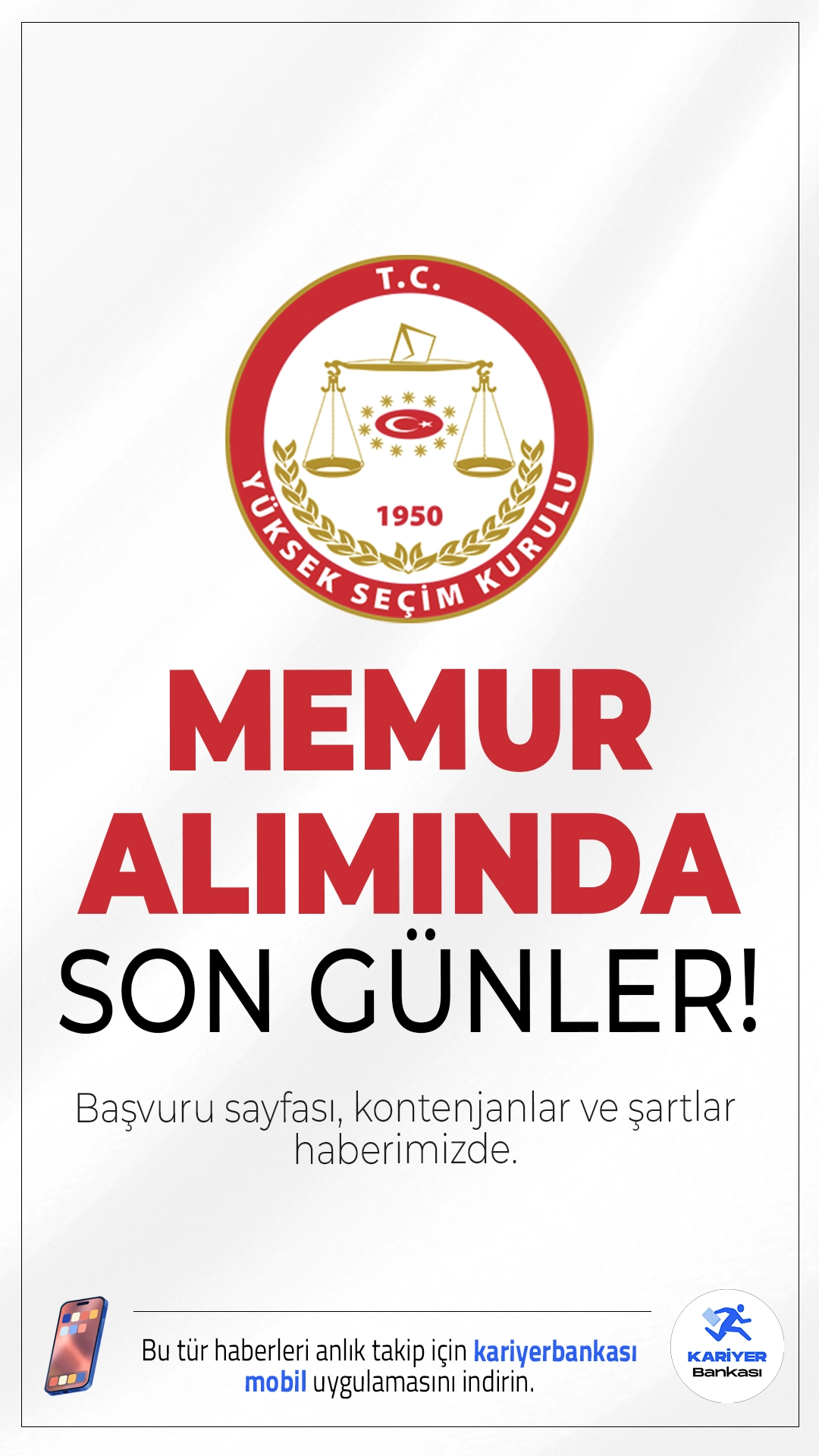 YSK 135 Memur Alımı Başvurularında Son Günler.Yüksek Seçim Kurulu (YSK) memur alımı başvurularında son günlere girildi. İlgili alım duyurusunda, YSK'nın merkez teşkilatı ve taşra teşkilatına sekreter, bekçi, zabıt katibi, hizmetli ve şoför ünvanlarında memur alımı yapılacağı aktarılırken, başvuruların 25 Ocak 2026 tarihinde sona ereceği kaydedildi. Başvuru yapacak adayların genel ve özel şartları taşıması gerekmektedir.Başvuru şartları ve kontenjanlar haberimizde.
