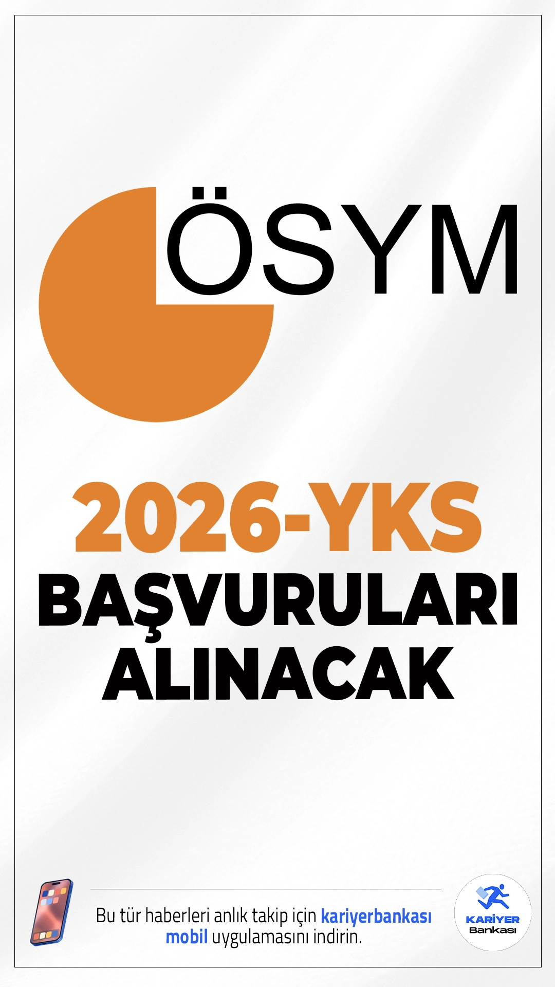 2026-YKS Başvuruları Alınacak.ÖSYM sayfasından yayımlanan duyuruda, 20-21 Haziran 2026 tarihlerinde yapılacak 2026 Yükseköğretim Kurumları Sınavı (2026-YKS) başvurularının, 20 Haziran 2026 tarihinde Temel Yeterlilik Testi (TYT), 21 Haziran 2026 tarihinde sabah oturumunda Alan Yeterlilik Testleri (AYT), öğleden sonra oturumunda Yabancı Dil Testi (YDT) uygulanacağı aktarıldı.