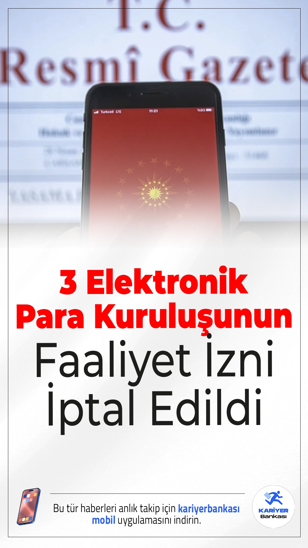 3 Elektronik Para Kuruluşunun Faaliyet İzni İptal Edildi!TCMB, 3 ödeme ve elektronik para şirketinin faaliyet iznini iptal etti. Karar 21 Şubat 2026 tarihli Resmi Gazete’de yayımlandı.