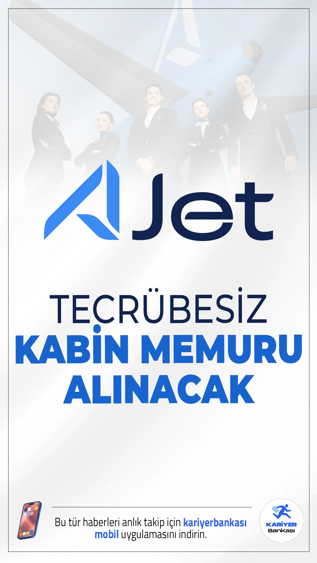 AJet Tecrübesiz Kabin Memuru Alımı Yapacak.AJet, tecrübe şartı aranmadan kabin memuru alımı yapacak! 2026 yılı itibarıyla yayınlanan personel alımı ilanına göre, AJet kabin memuru kadrosuna yeni mezun ve tecrübesiz adaylar arasından personel alımı gerçekleştirecek. Adaylara öncelikle eğitim verilecek, bu eğitimi başarıyla tamamlayanlar AJet bünyesinde göreve başlayacak.