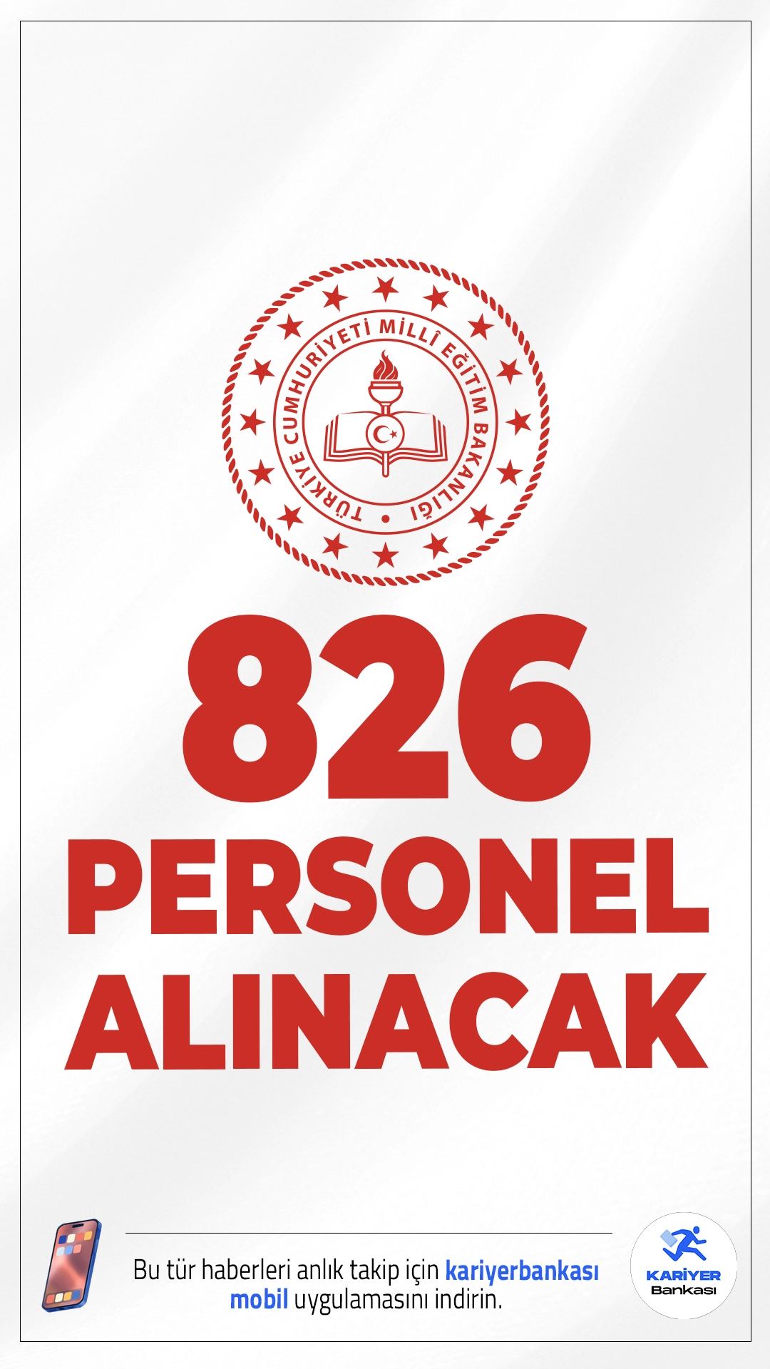MEB 826 Personel Alımı Duyurusu Yayımlandı.Milli Eğitim Bakanlığı (MEB), Milli Eğitim Akademisi bünyesinde istihdam edilmek üzere 826 sözleşmeli eğitim personeli alımı yapacağını duyurdu. Başvuru yapacak adayların belirtilen şartları taşıması gerekmektedir.İşte şartlar ve kadrolar...