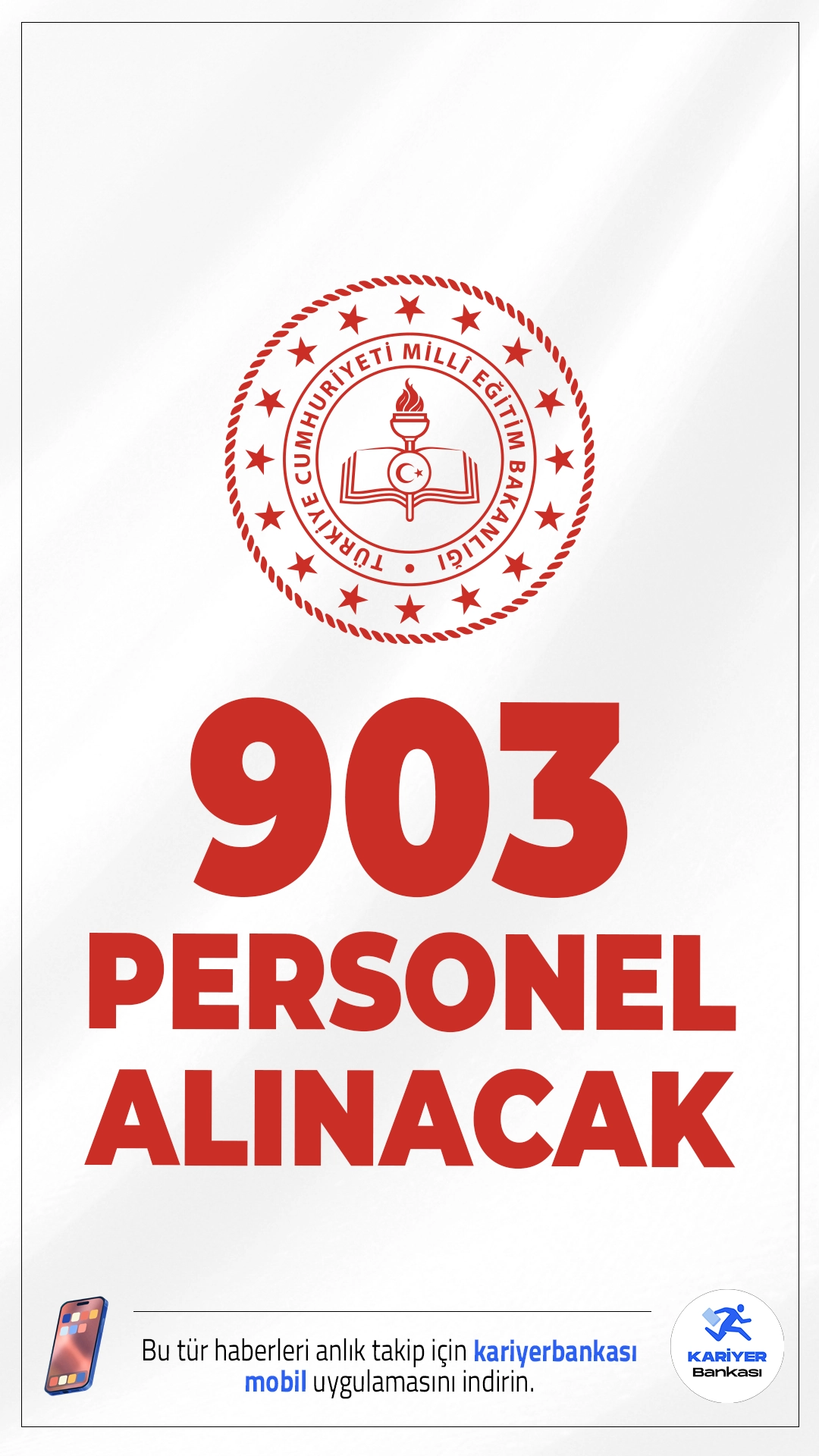 MEB 903 Personel Alımı Yapacak.Milli Eğitim Bakanlığı (MEB), 2026 yılı için personel alım duyurusu yayımladı. Bakanlık bünyesinde faaliyet gösteren Millî Eğitim Akademisi Başkanlığı Eğitim ve Uygulama Merkezlerinde görevlendirilmek üzere toplam 903 sözleşmeli personel alımı yapılacak. Başvuru yapacak adayların belirtilen şartları sağlaması gerekmektedir.Başvuru şartları ve diğer detaylar haberimizde.