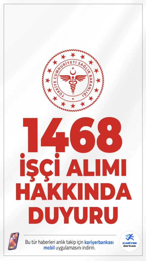 Sağlık Bakanlığı 1468 işçi Alımı Hakkında Duyuru Yayımlandı.Sağlık Bakanlığı, 1468 temizlik görevlisi alımına ilişkin yedek adaylar için başvuru sürecini başlattı. Belgeler 5-13 Şubat 2026 arasında teslim edilecek.
