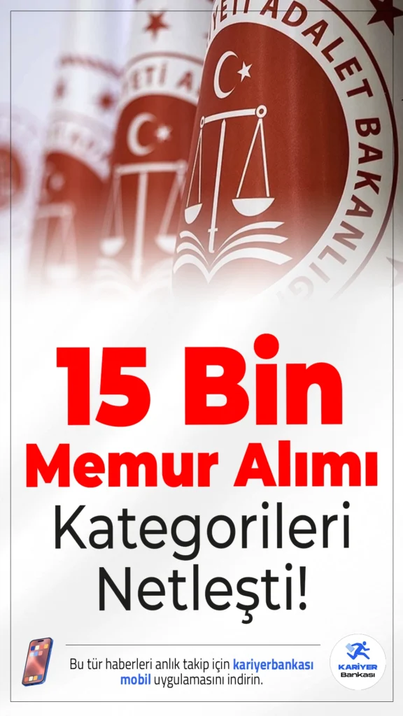 Adalet Bakanlığı 15 Bin Memur Alımı Kategorileri Netleşti!Adalet Bakanlığı 15.000 memur alımı, personel alımı kategorileri, başvuru şartları ve başvuru sınırları netleşmeye başladı. Kamuya büyük çaplı istihdam sağlayacak olan alımda adaylar için önemli kurallar ve kategori detayları duyuruldu. Bakanlık bünyesinde yapılacak 15 bin personel alımı kapsamında adaylar belirlenen kategorilere göre başvuru yapabilecek.