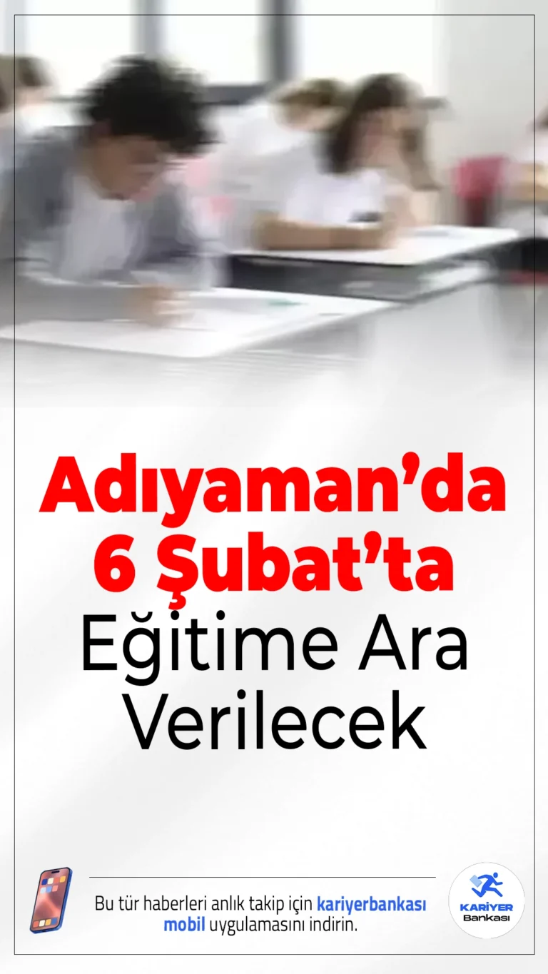 Adıyaman’da 6 Şubat’ta Eğitime Ara Verilecek.6 Şubat 2023’te meydana gelen Kahramanmaraş merkezli depremlerin 3. yılı dolayısıyla Adıyaman’da eğitime 1 gün ara verilecek. Valilik tarafından yapılan açıklamada, anma programları ve mezarlık ziyaretleri nedeniyle kent genelinde yoğunluk yaşanabileceği vurgulandı.