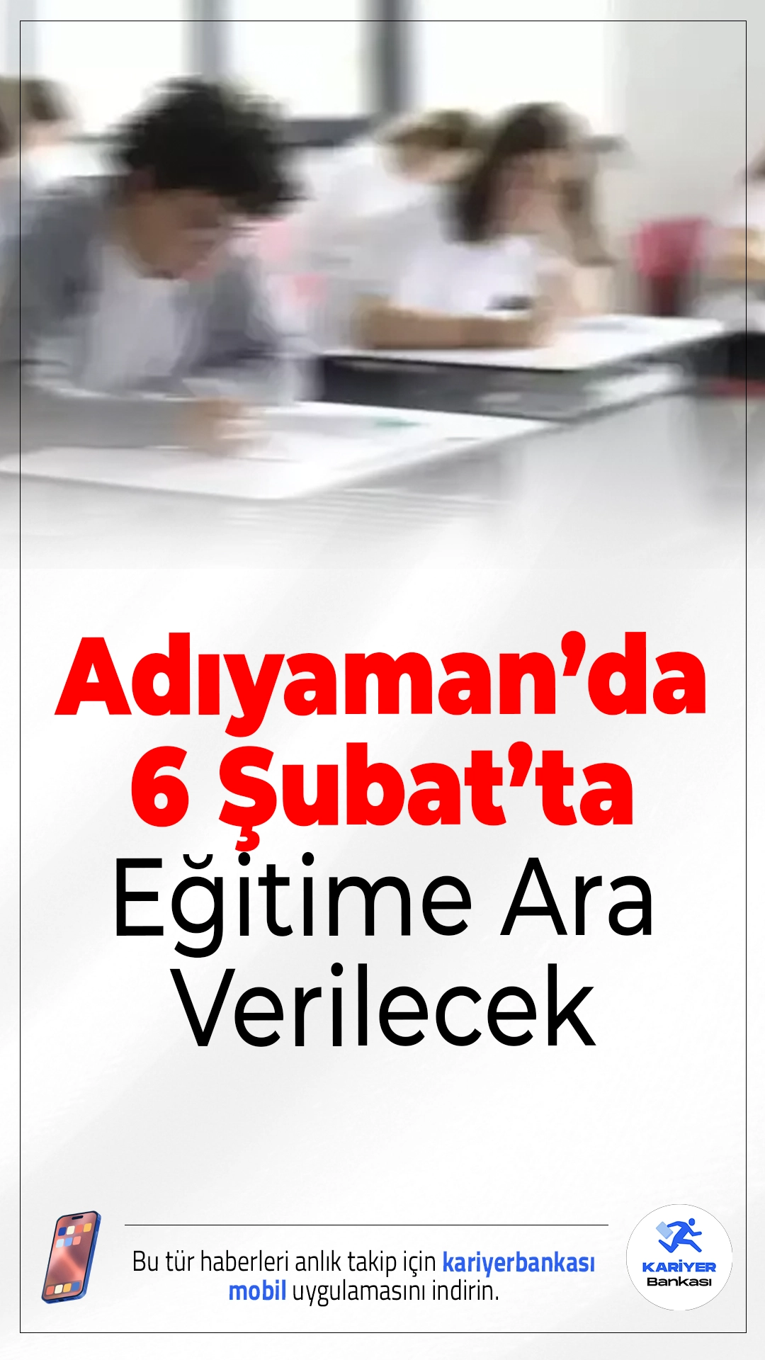 Adıyaman’da 6 Şubat’ta Eğitime Ara Verilecek.6 Şubat 2023’te meydana gelen Kahramanmaraş merkezli depremlerin 3. yılı dolayısıyla Adıyaman’da eğitime 1 gün ara verilecek. Valilik tarafından yapılan açıklamada, anma programları ve mezarlık ziyaretleri nedeniyle kent genelinde yoğunluk yaşanabileceği vurgulandı.