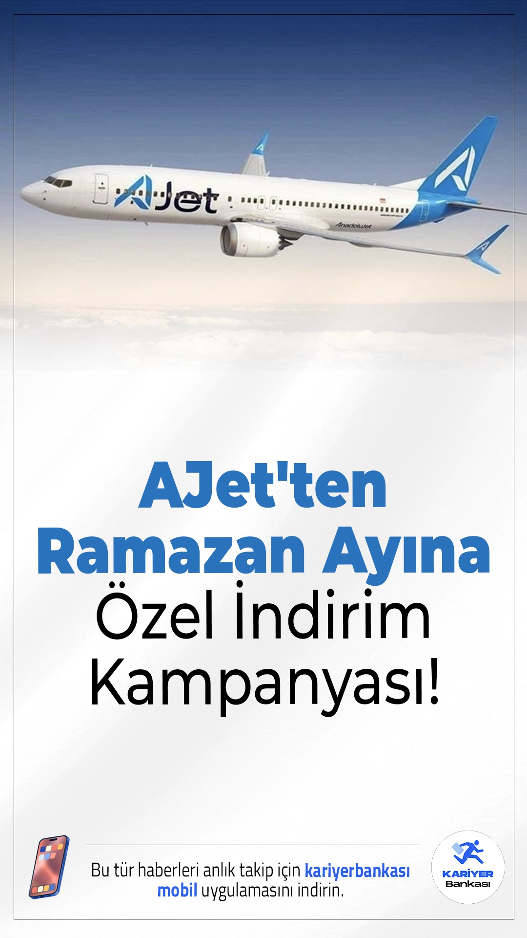 AJet'ten Ramazan Ayına Özel Yüzde 20 İndirim Kampanyası!AJet, Ramazan ayına özel başlattığı kampanya ile yolcularına iç hat uçuşlarında %20 indirim sunuyor. Kampanyadan yararlanmak için 11-12 Şubat'ta biletinizi almanız yeterli!